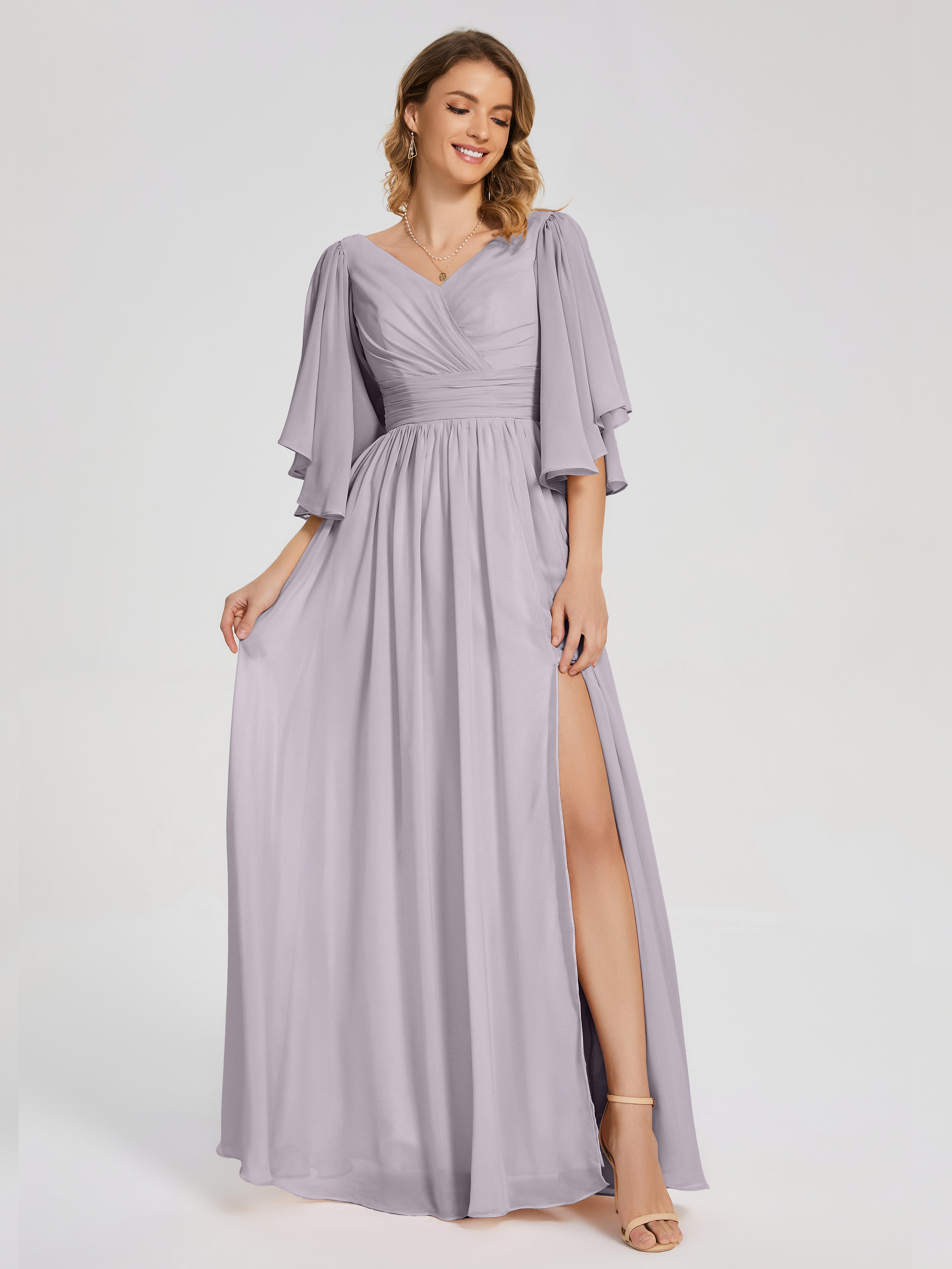 Robes De Demoiselle D'Honneur Crépuscule Demi Manches Mousseline Robes Demoiselle D'Honneur À Lacet