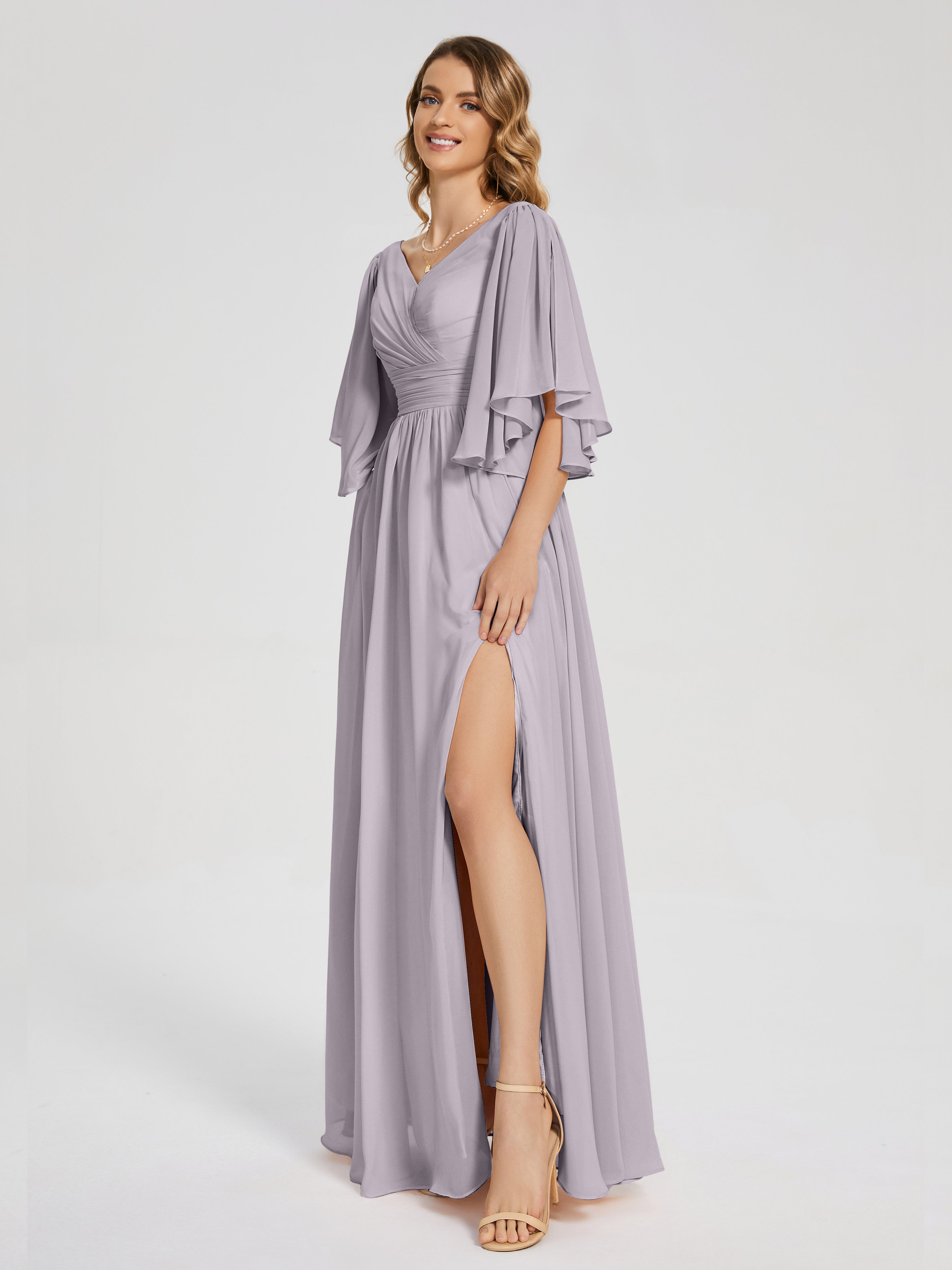 Robes De Demoiselle D'Honneur Crépuscule Demi Manches Mousseline Robes Demoiselle D'Honneur À Lacet
