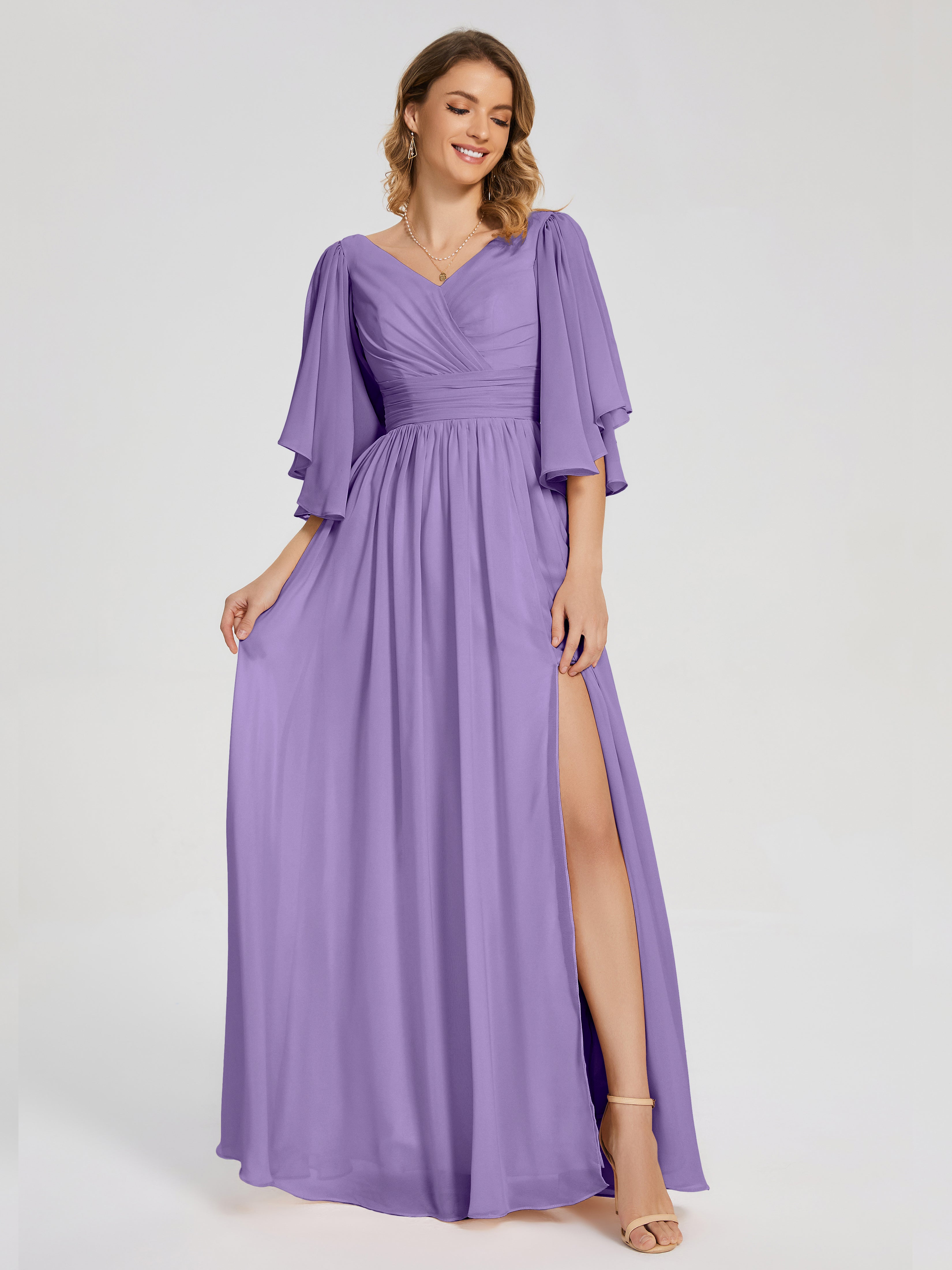 Robes De Demoiselle D'Honneur Tahiti Demi Manches Mousseline Robes Demoiselle D'Honneur À Lacet
