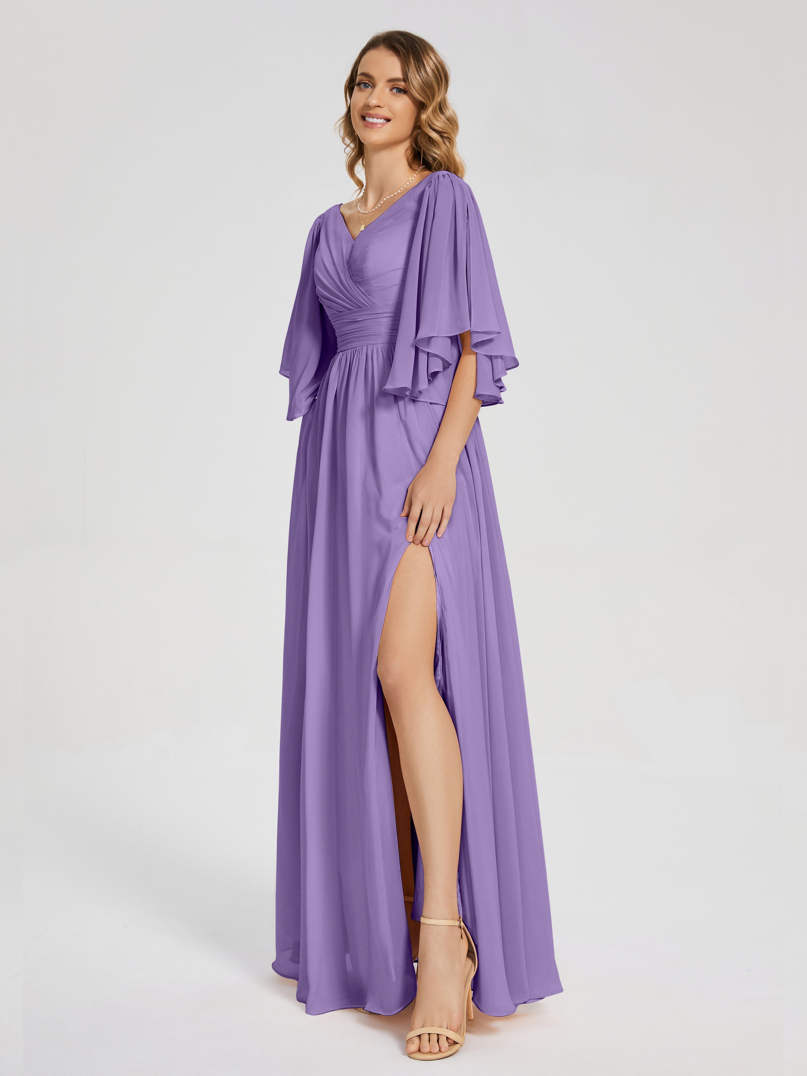 Robes De Demoiselle D'Honneur Tahiti Demi Manches Mousseline Robes Demoiselle D'Honneur À Lacet
