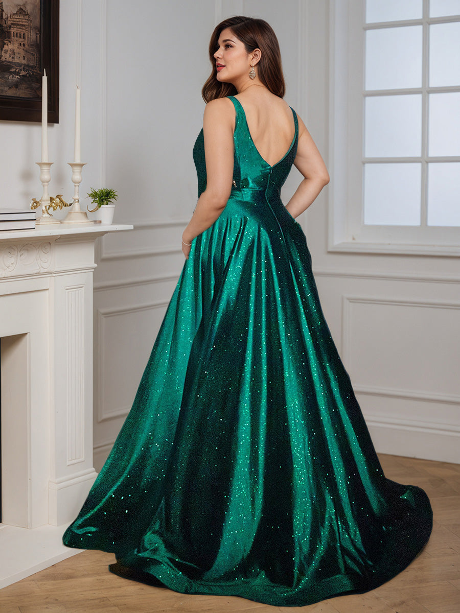 Cicinia Robe de Soirée BORDEAUX en Satin A-Line Bretelles Décolleté en V Fente