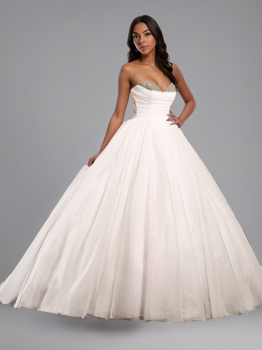 Cicinia Ivoire Robe de Mariée Princesse A-Line sans Manches Décolleté Cœur Perlé