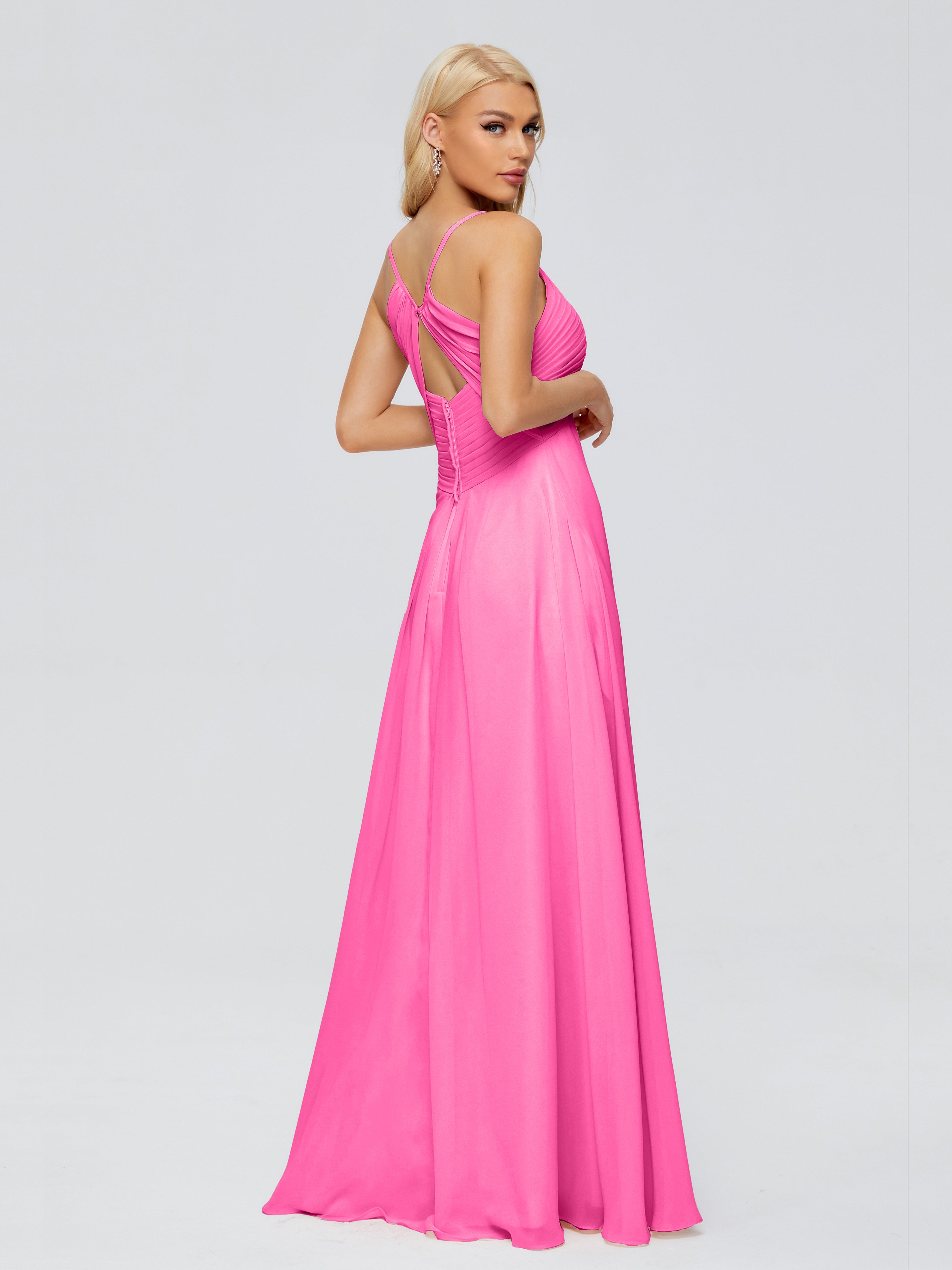 Robe Demoiselle D Honneur Azalée Trapèze Col V Bretelles Spaghetti Mousseline Robes Demoiselle D'Honneur