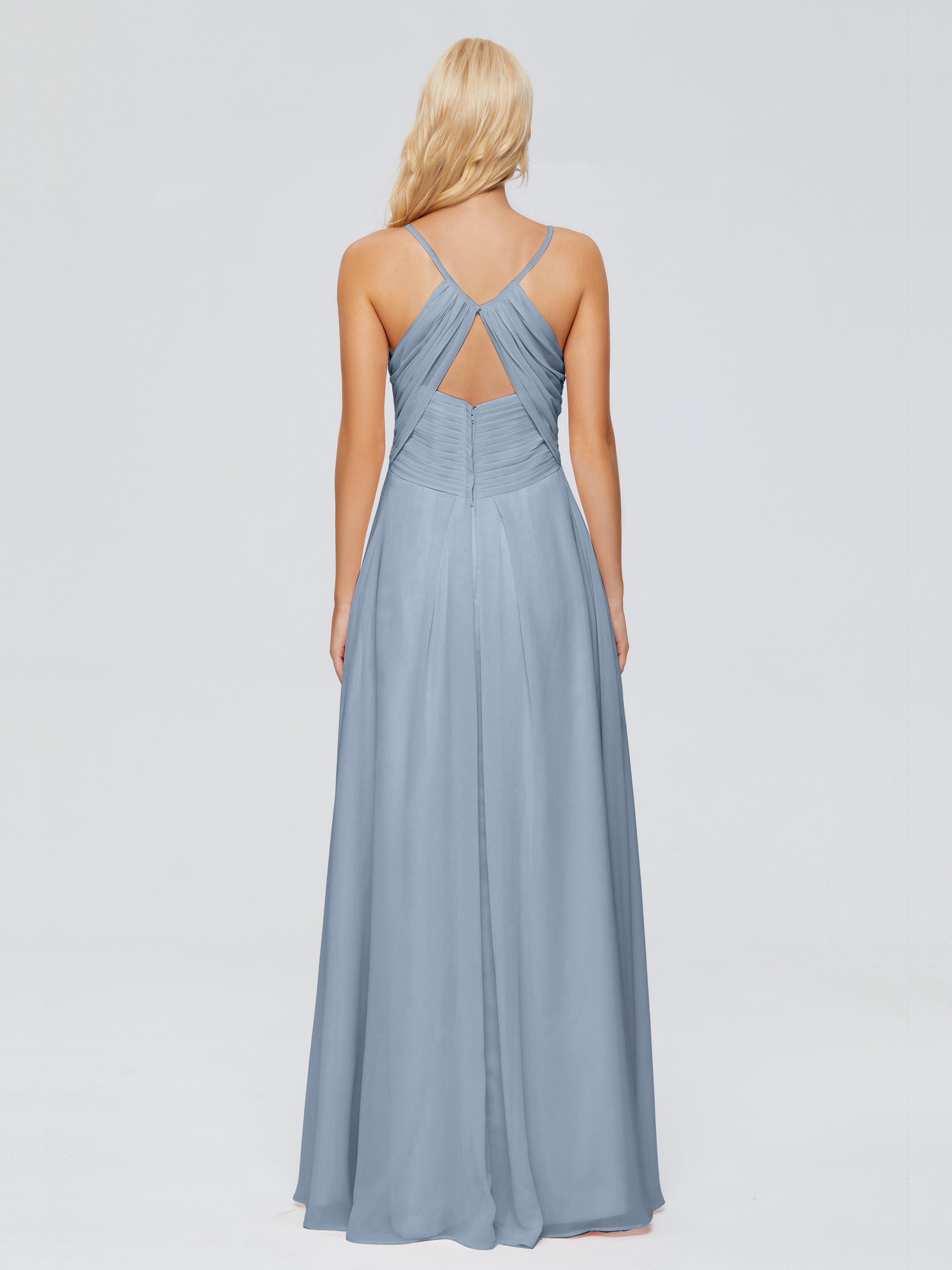 Robes De Demoiselle D'Honneur Bleu Poudre Trapèze Bretelles Spaghetti Mousseline Robes Demoiselle D'Honneur