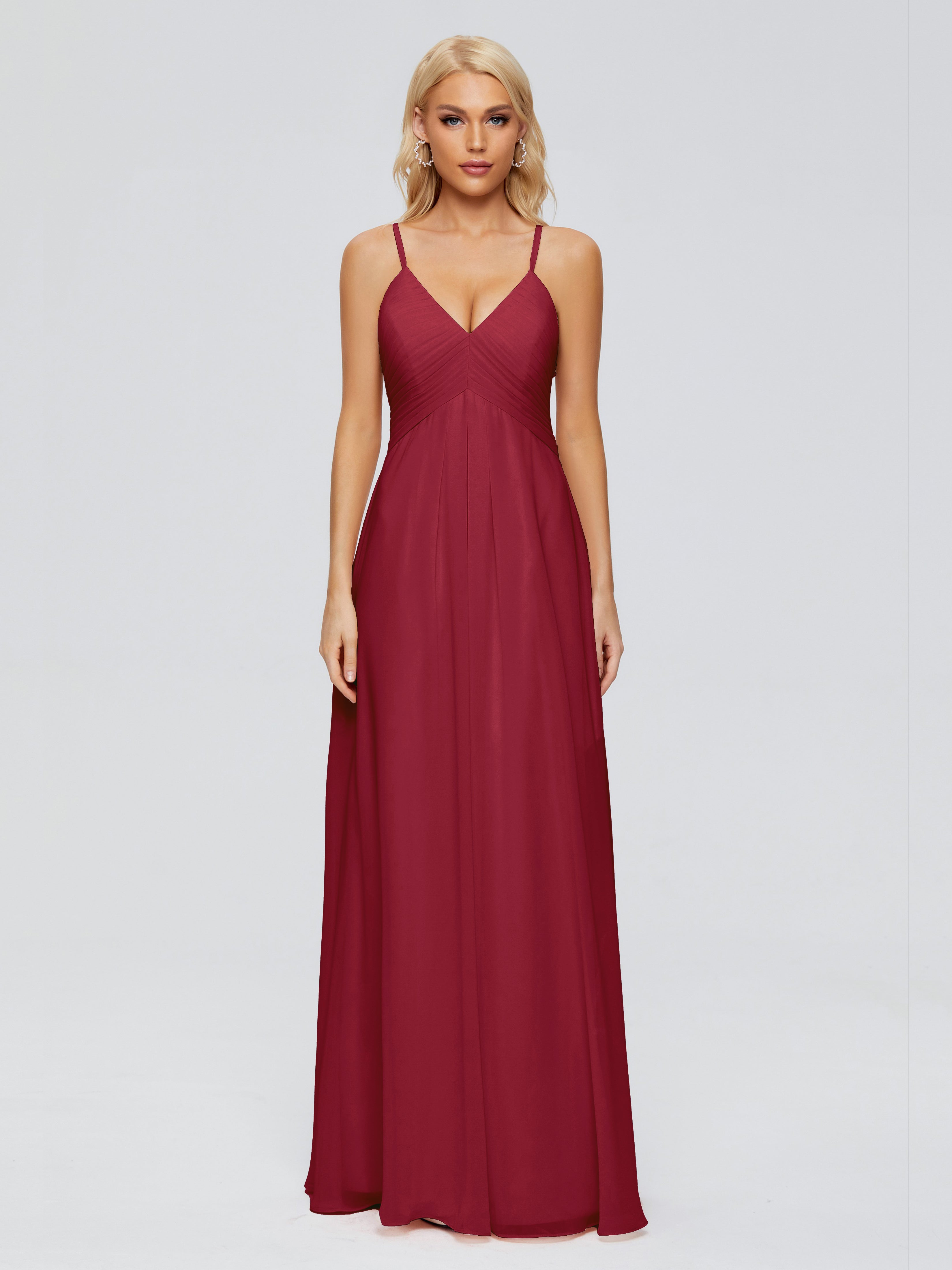 Modestes Robes De Demoiselle D'Honneur Bordeaux Trapèze Bretelles Spaghetti Mousseline Robes Demoiselle D'Honneur