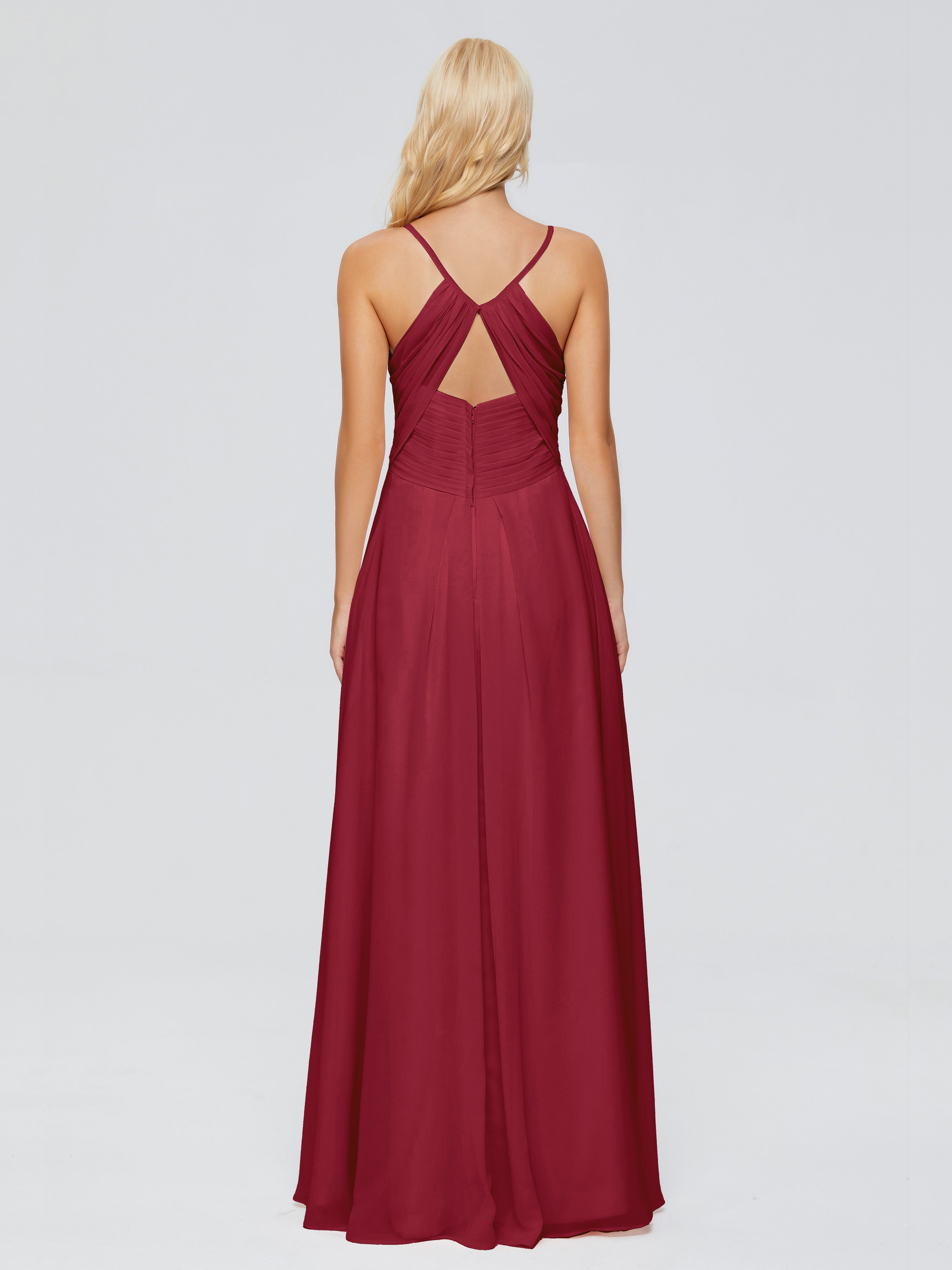 Modestes Robes De Demoiselle D'Honneur Bordeaux Trapèze Bretelles Spaghetti Mousseline Robes Demoiselle D'Honneur