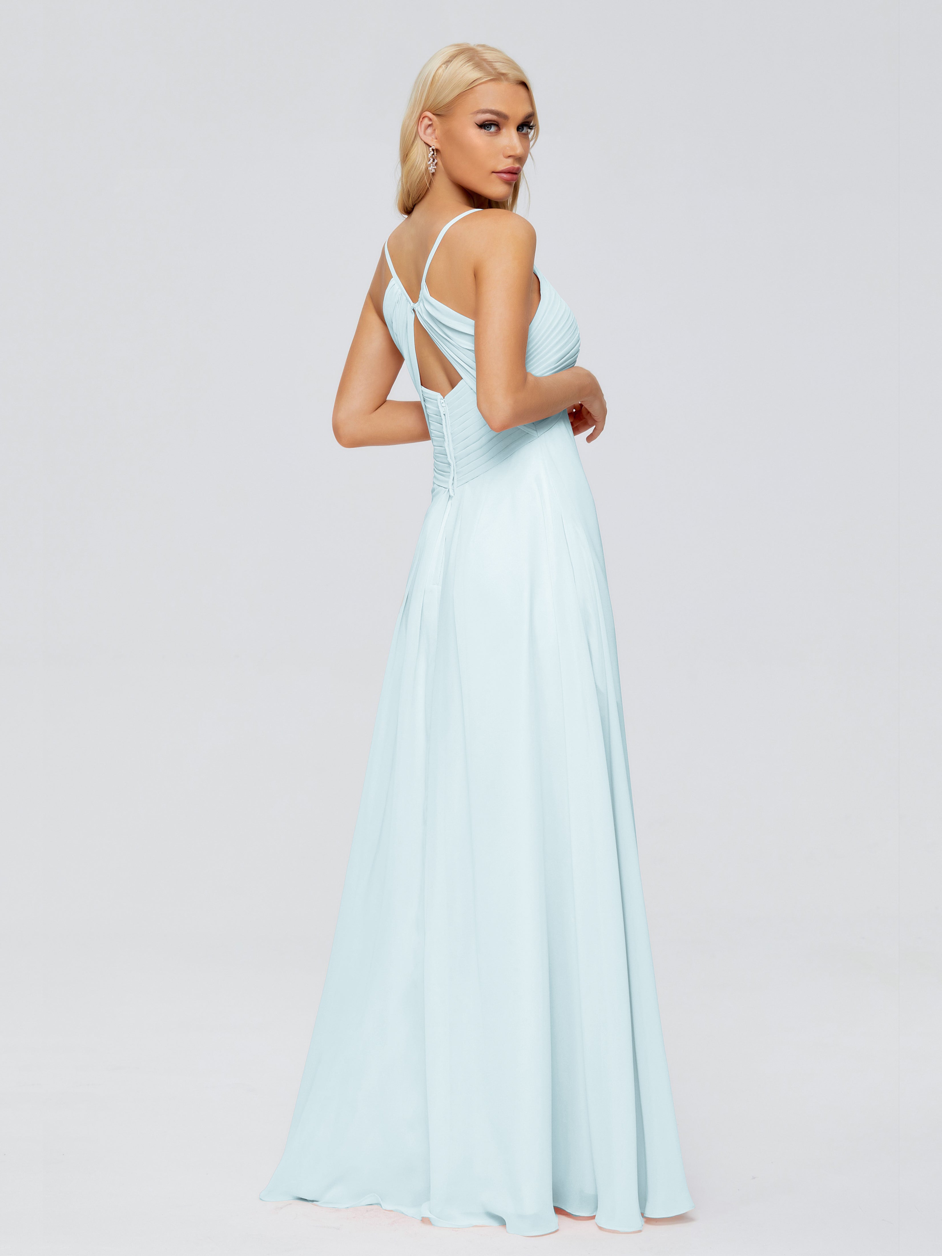 Robe De Demoiselle D'Honneur Brume Trapèze Col V Bretelles Spaghetti Mousseline Robes Demoiselle D'Honneur