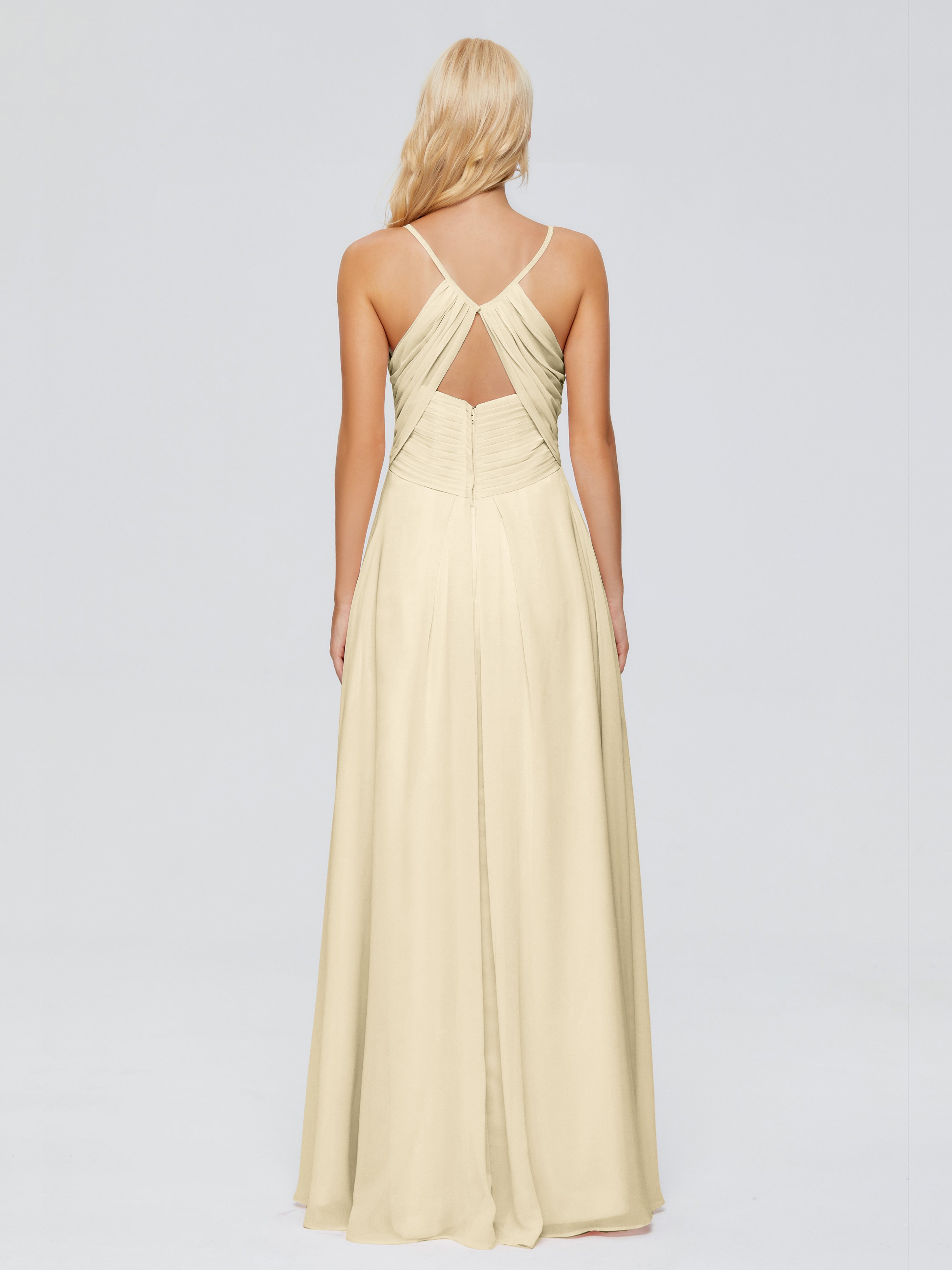 Robe De Demoiselle D'Honneur Champagne Trapèze Bretelles Spaghetti Mousseline Robes Demoiselle D'Honneur