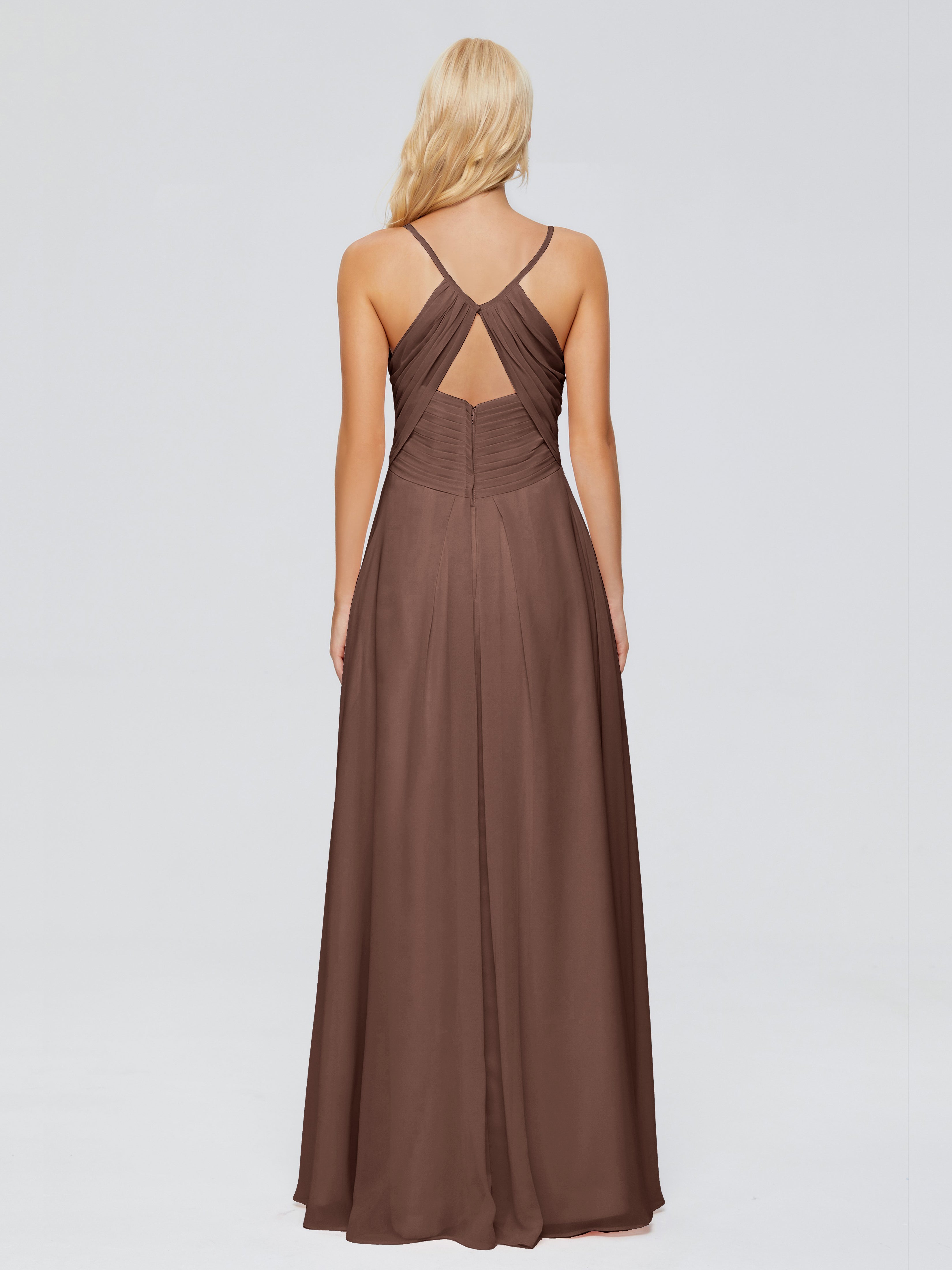 Robes De Demoiselle D'Honneur En Chocolat Trapèze Bretelles Spaghetti Mousseline Robes Demoiselle D'Honneur