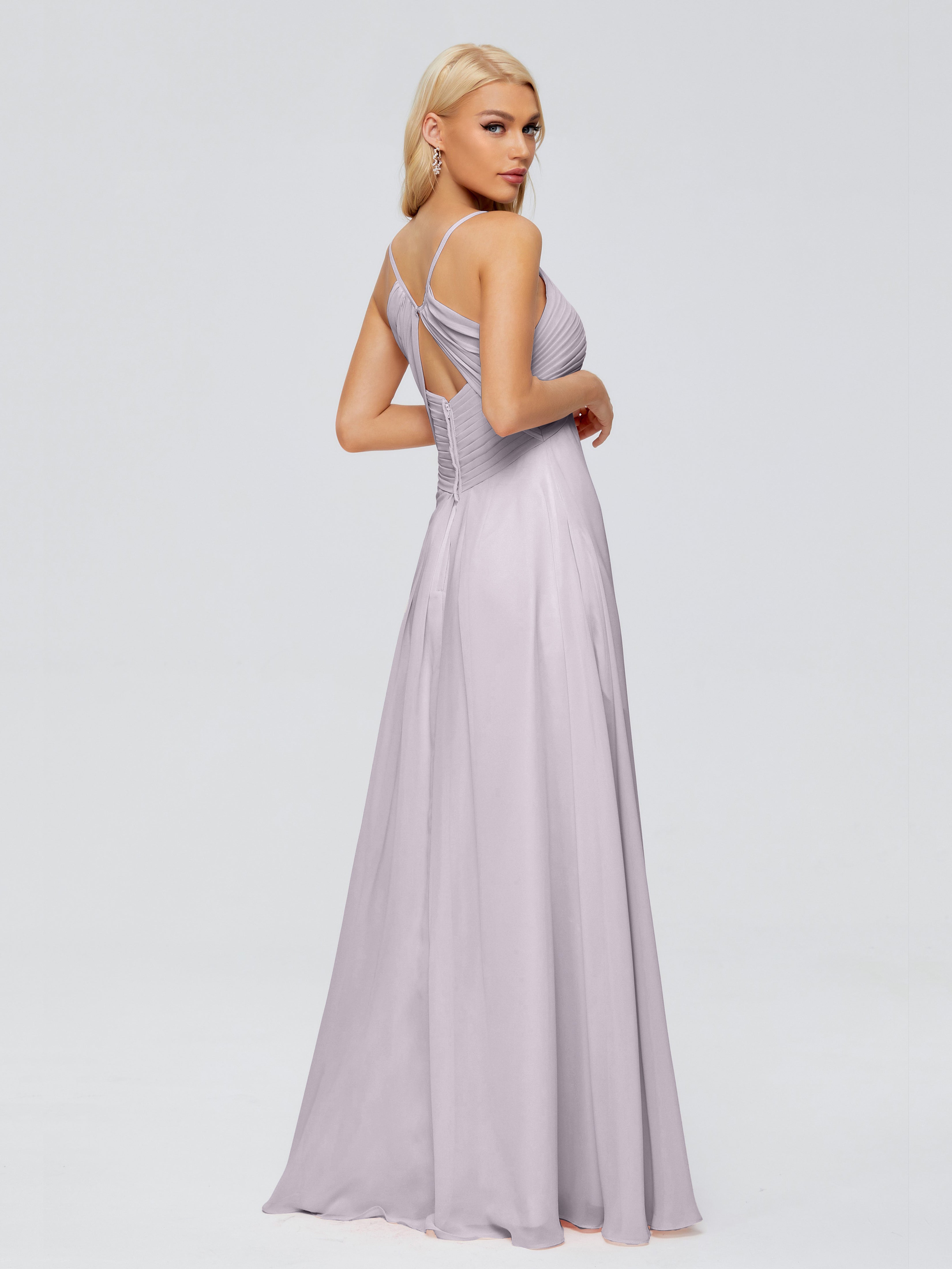 Robes De Demoiselle D'Honneur Crépuscule Trapèze Col V Bretelles Spaghetti Mousseline Robes Demoiselle D'Honneur