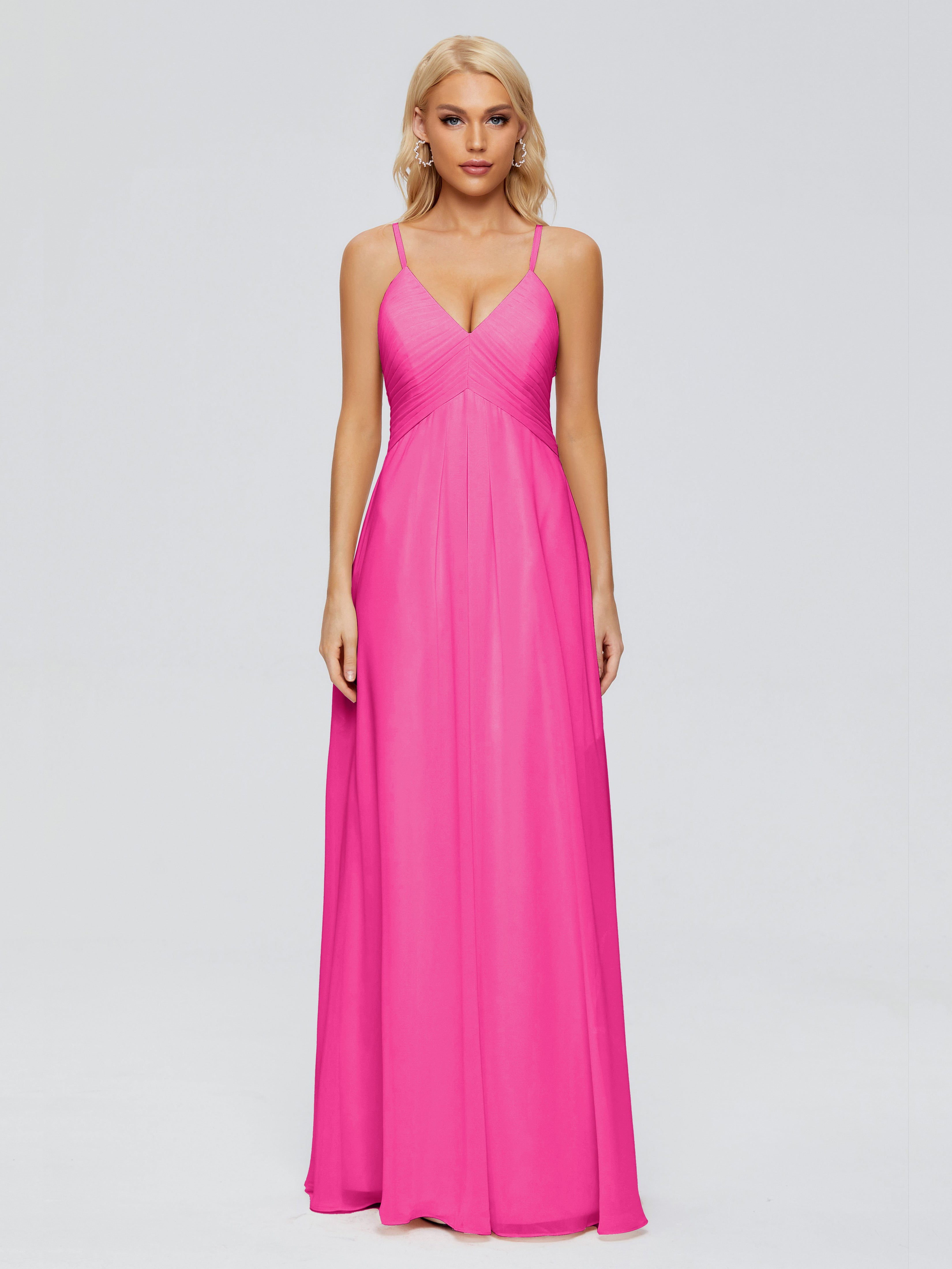 Robes De Demoiselle D'Honneur Rose Fuchsia Trapèze Bretelles Spaghetti Mousseline Robes Demoiselle D'Honneur