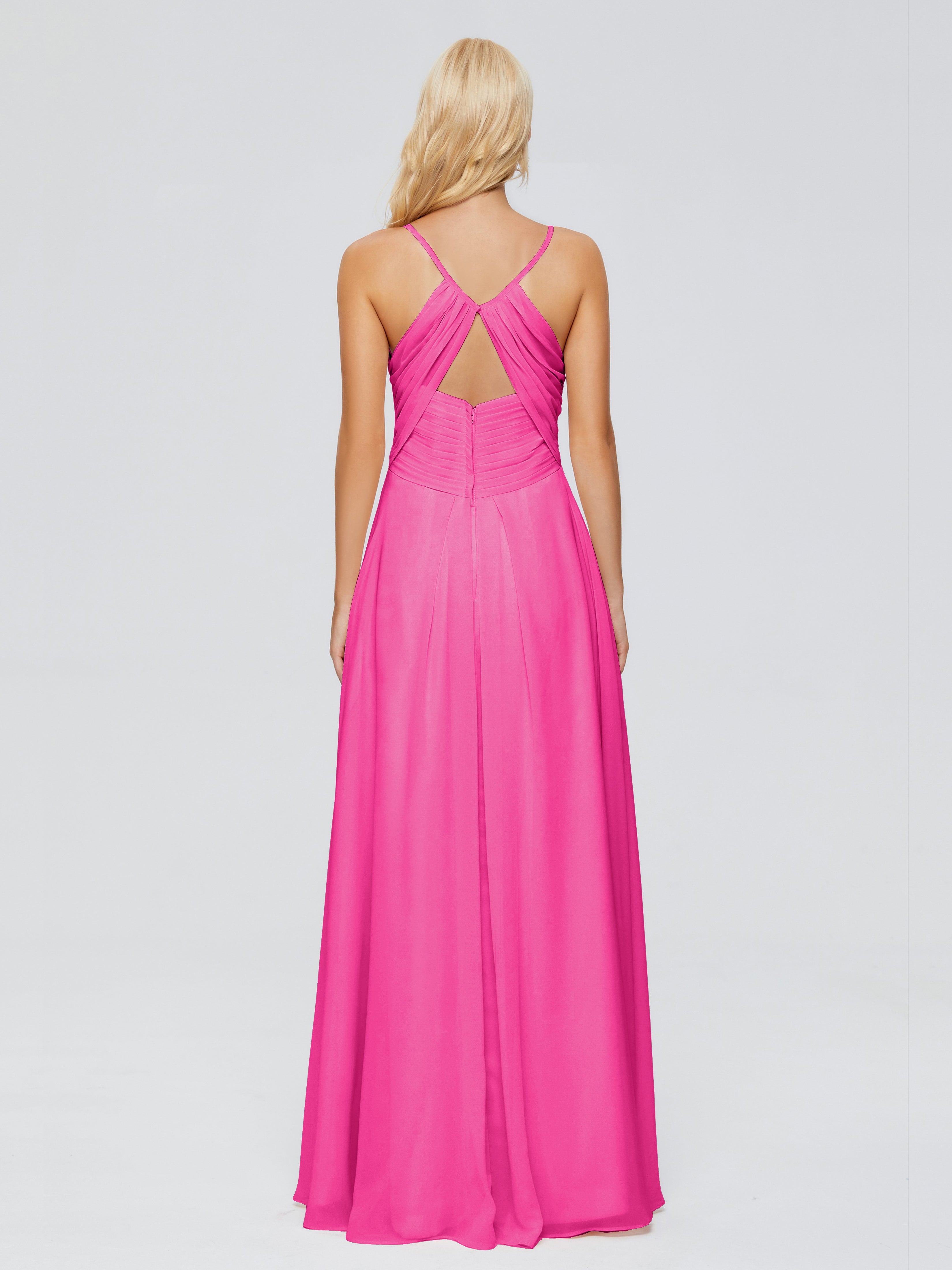 Robes De Demoiselle D'Honneur Rose Fuchsia Trapèze Bretelles Spaghetti Mousseline Robes Demoiselle D'Honneur