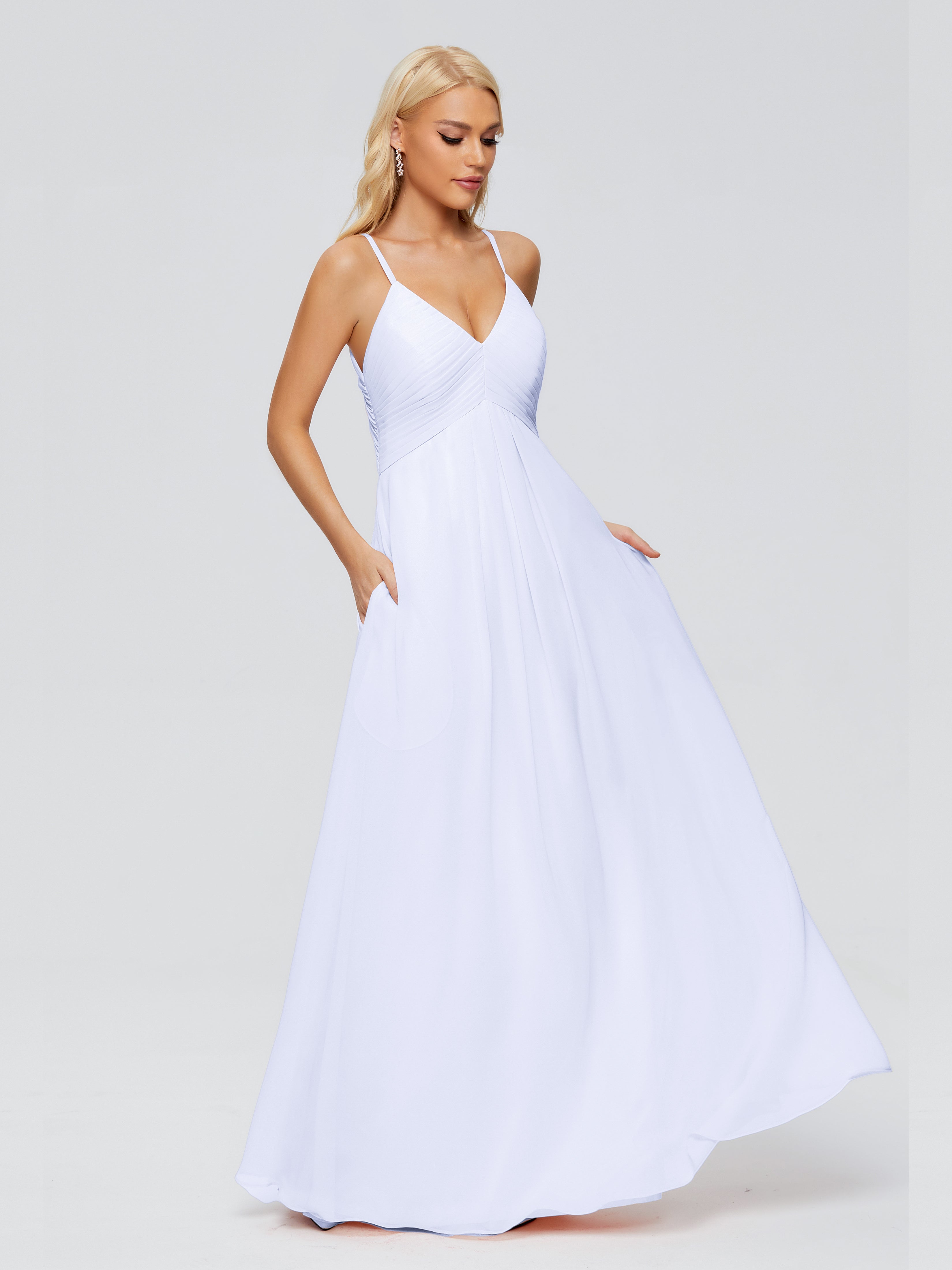 Robe Lavande Demoiselle D Honneur Trapèze Bretelles Spaghetti Mousseline Robes Demoiselle D'Honneur