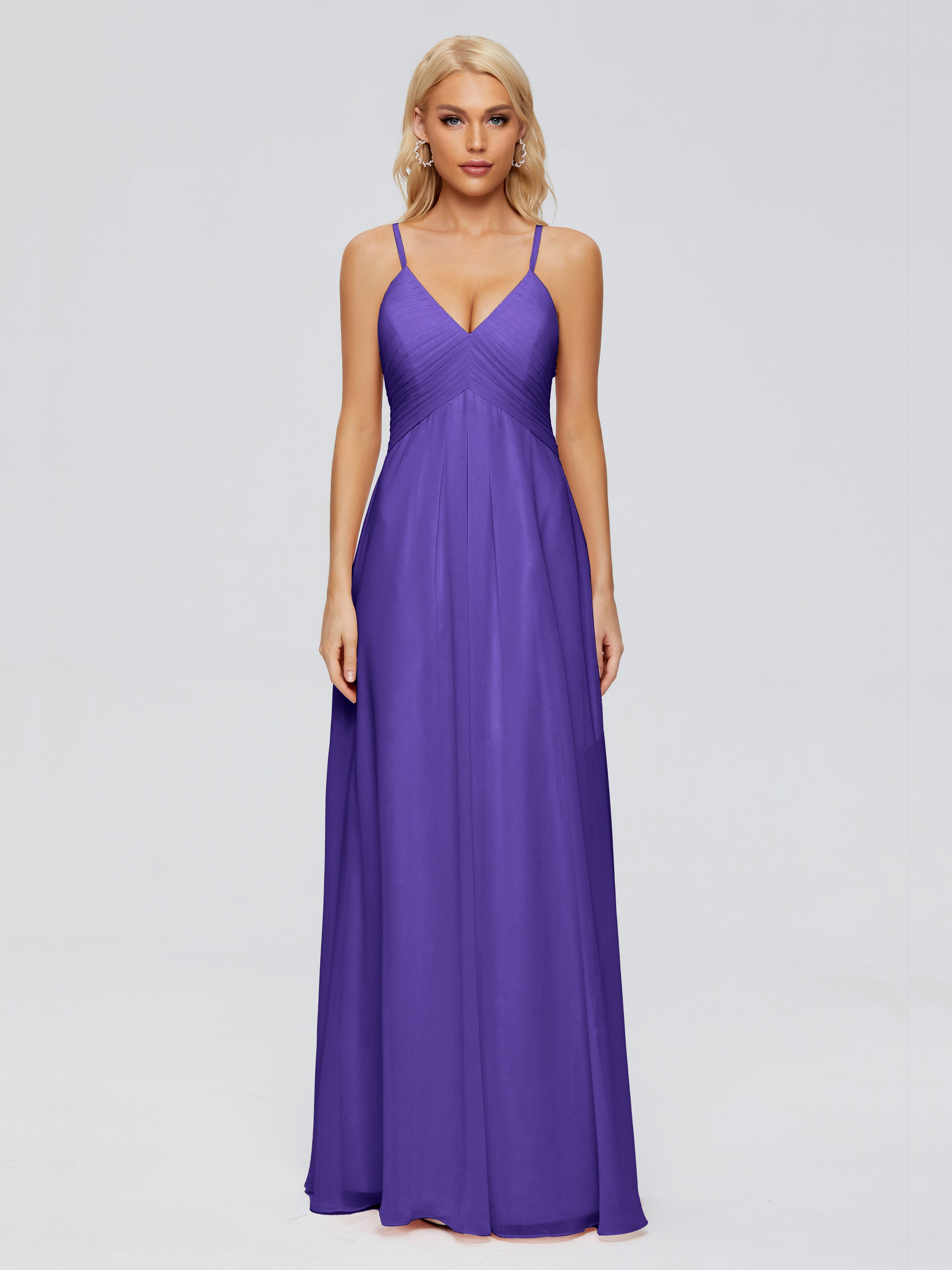 Robes De Demoiselle D'Honneur En Régence Trapèze Col V Bretelles Spaghetti Mousseline Robes Demoiselle D'Honneur