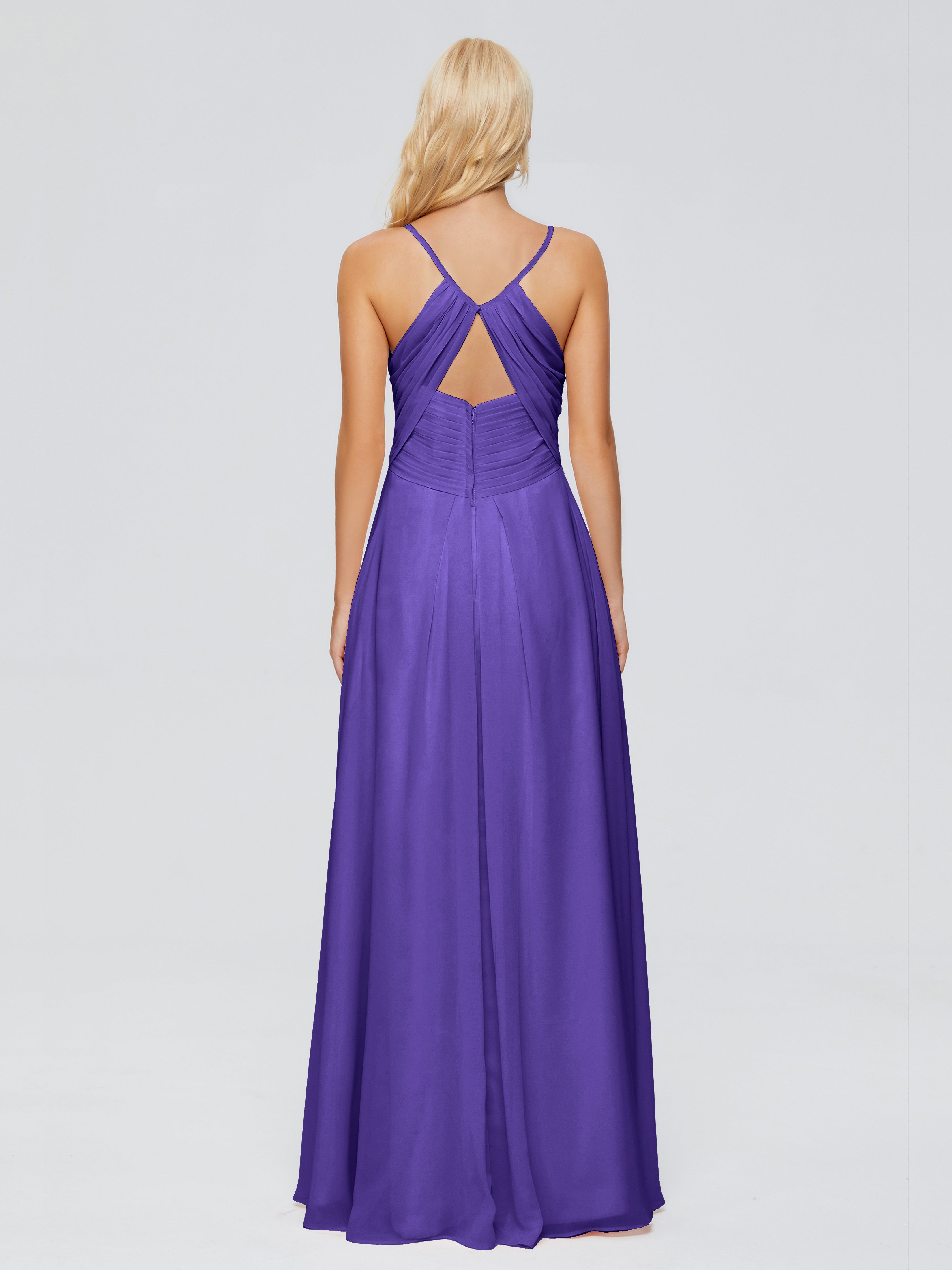 Robes De Demoiselle D'Honneur En Régence Trapèze Col V Bretelles Spaghetti Mousseline Robes Demoiselle D'Honneur