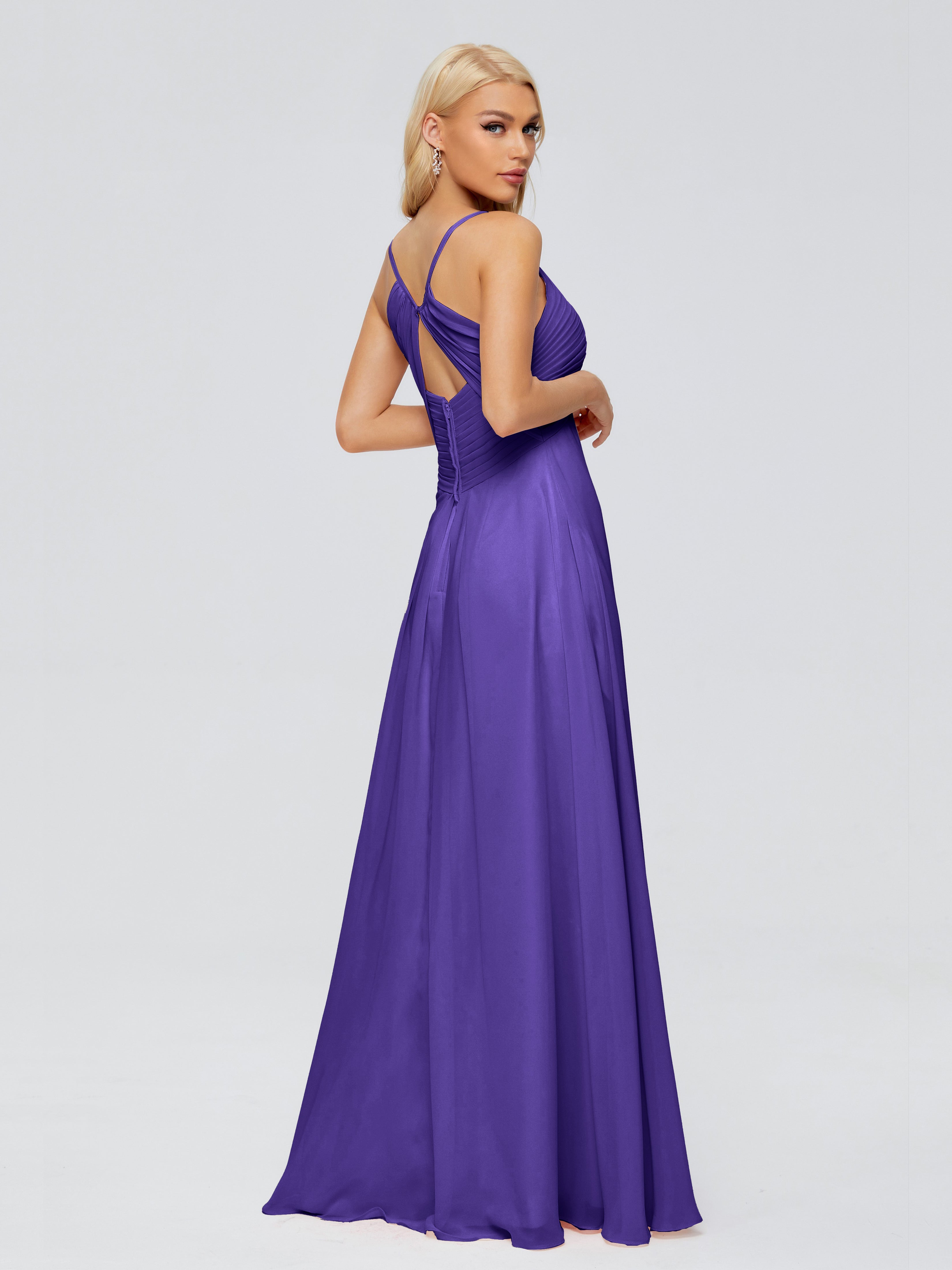 Robes De Demoiselle D'Honneur En Régence Trapèze Col V Bretelles Spaghetti Mousseline Robes Demoiselle D'Honneur