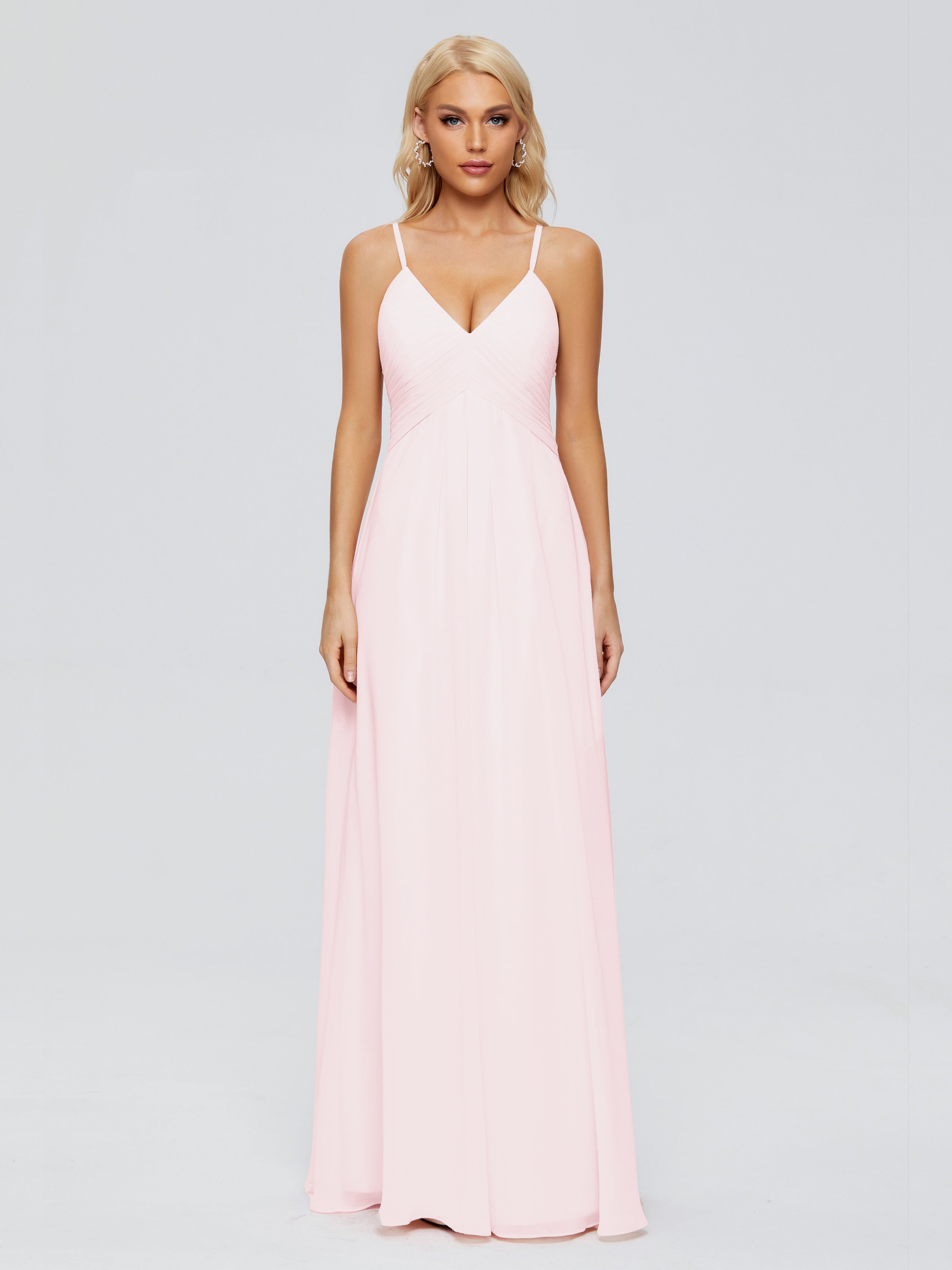 Robe Demoiselle Dhonneur Rose Pale Trapèze Bretelles Spaghetti Mousseline Robes Demoiselle D'Honneur