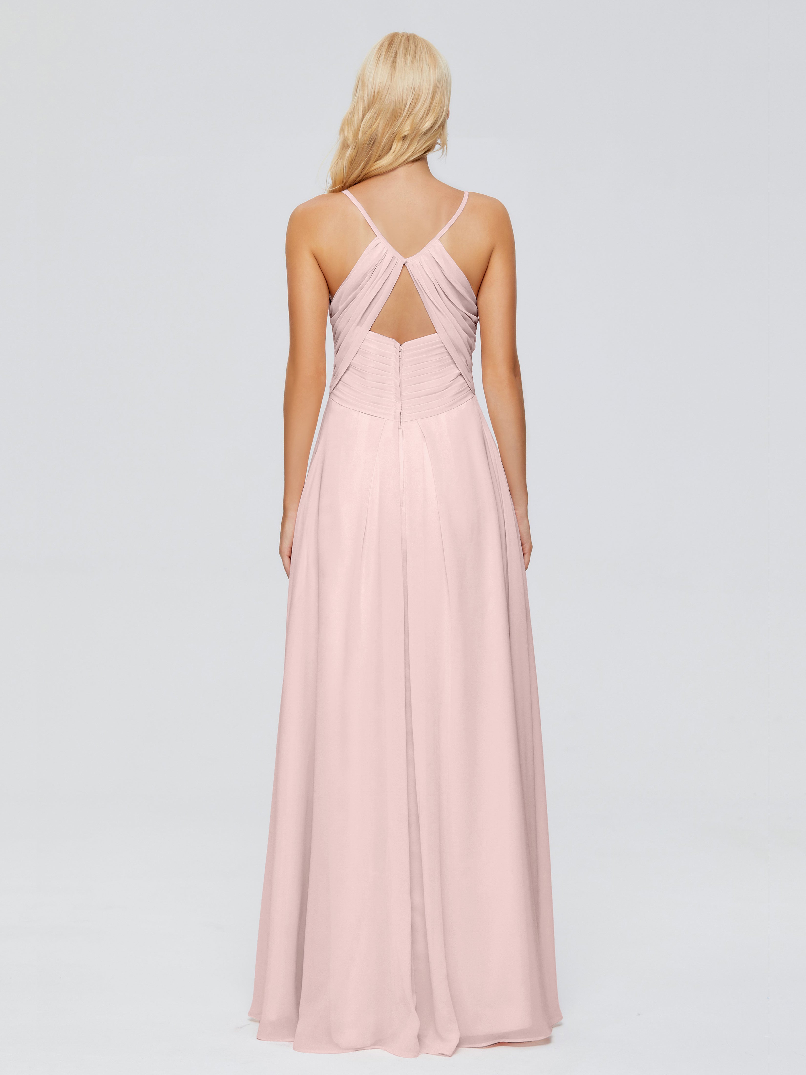 Robe Rose Poudre Demoiselle D Honneur Trapèze Bretelles Spaghetti Mousseline Robes Demoiselle D'Honneur