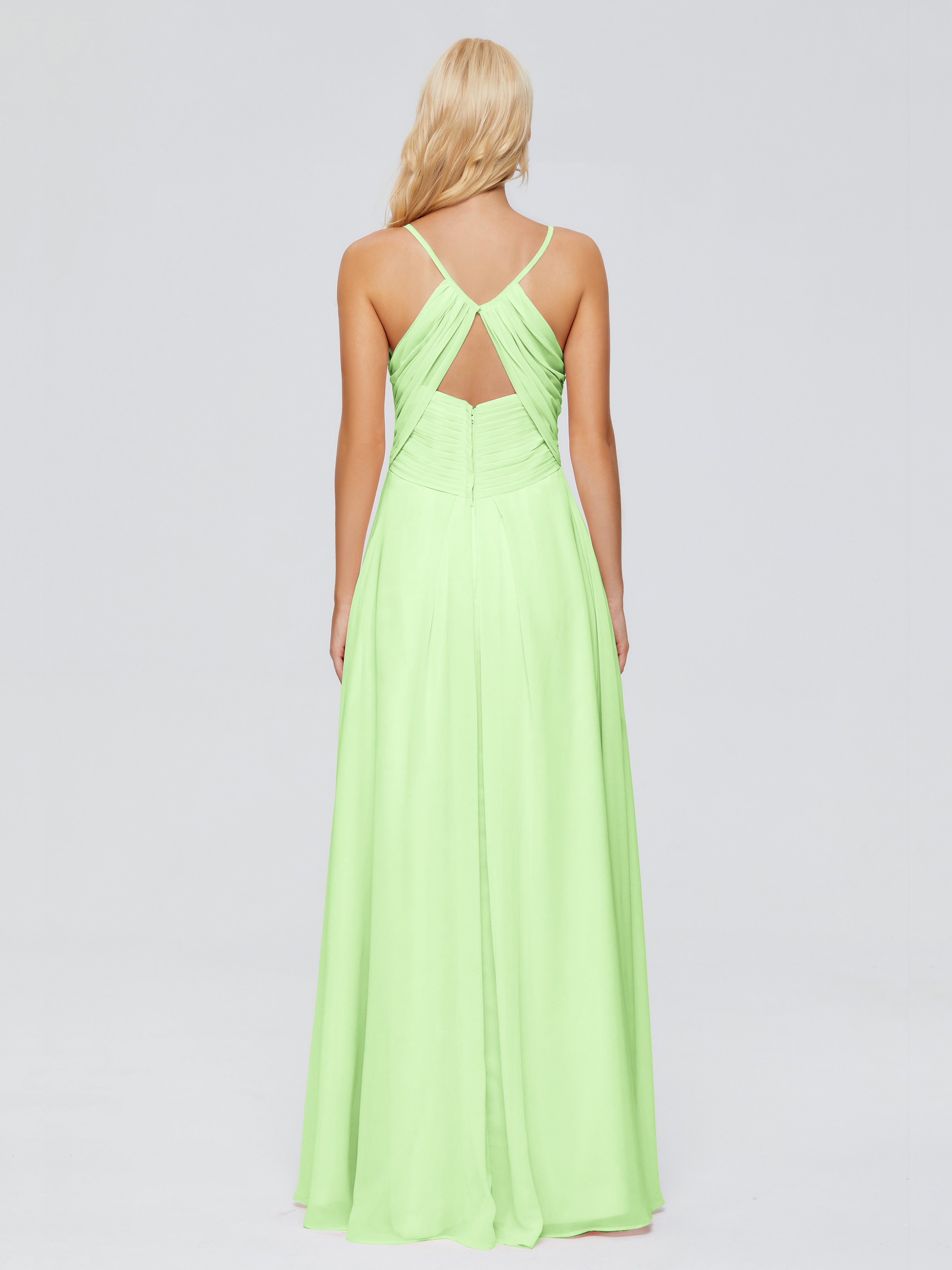 Robe Vert Sauge Demoiselle D Honneur Trapèze Bretelles Spaghetti Mousseline Robes Demoiselle D'Honneur