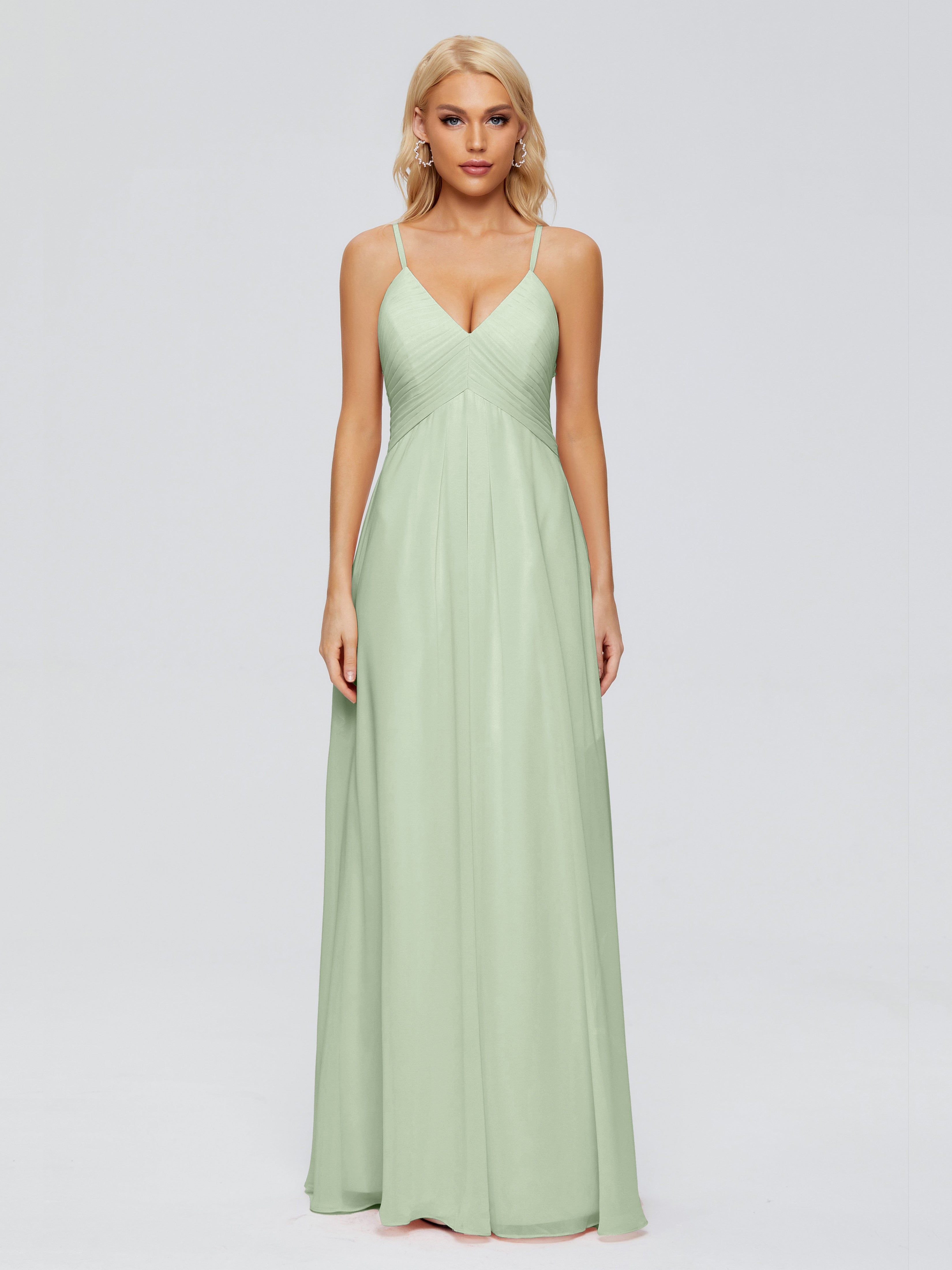 Sauge Poussiéreuse De Demoiselle D'Honneur Trapèze Bretelles Spaghetti Mousseline Robes Demoiselle D'Honneur