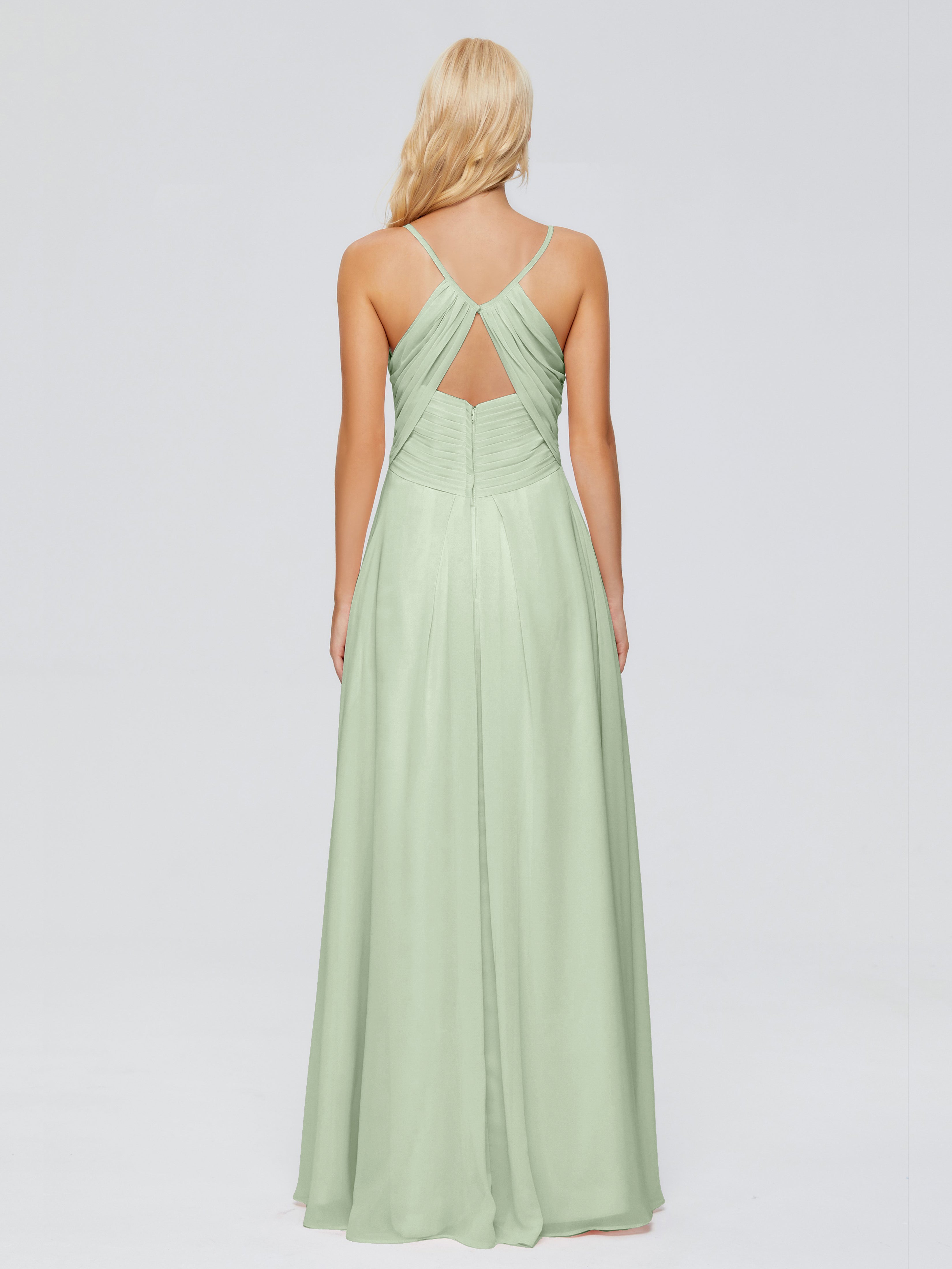 Sauge Poussiéreuse De Demoiselle D'Honneur Trapèze Bretelles Spaghetti Mousseline Robes Demoiselle D'Honneur