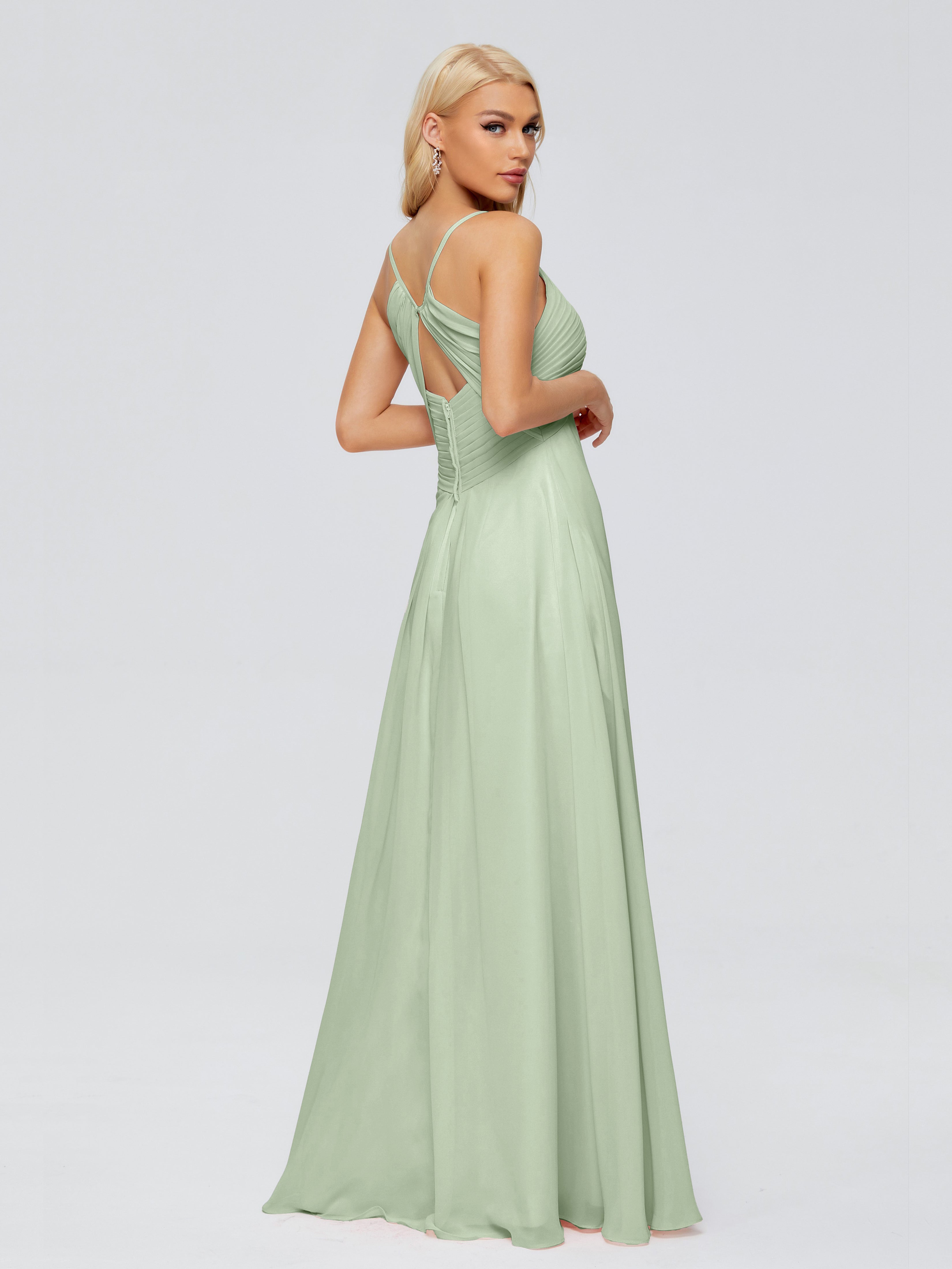 Sauge Poussiéreuse De Demoiselle D'Honneur Trapèze Bretelles Spaghetti Mousseline Robes Demoiselle D'Honneur