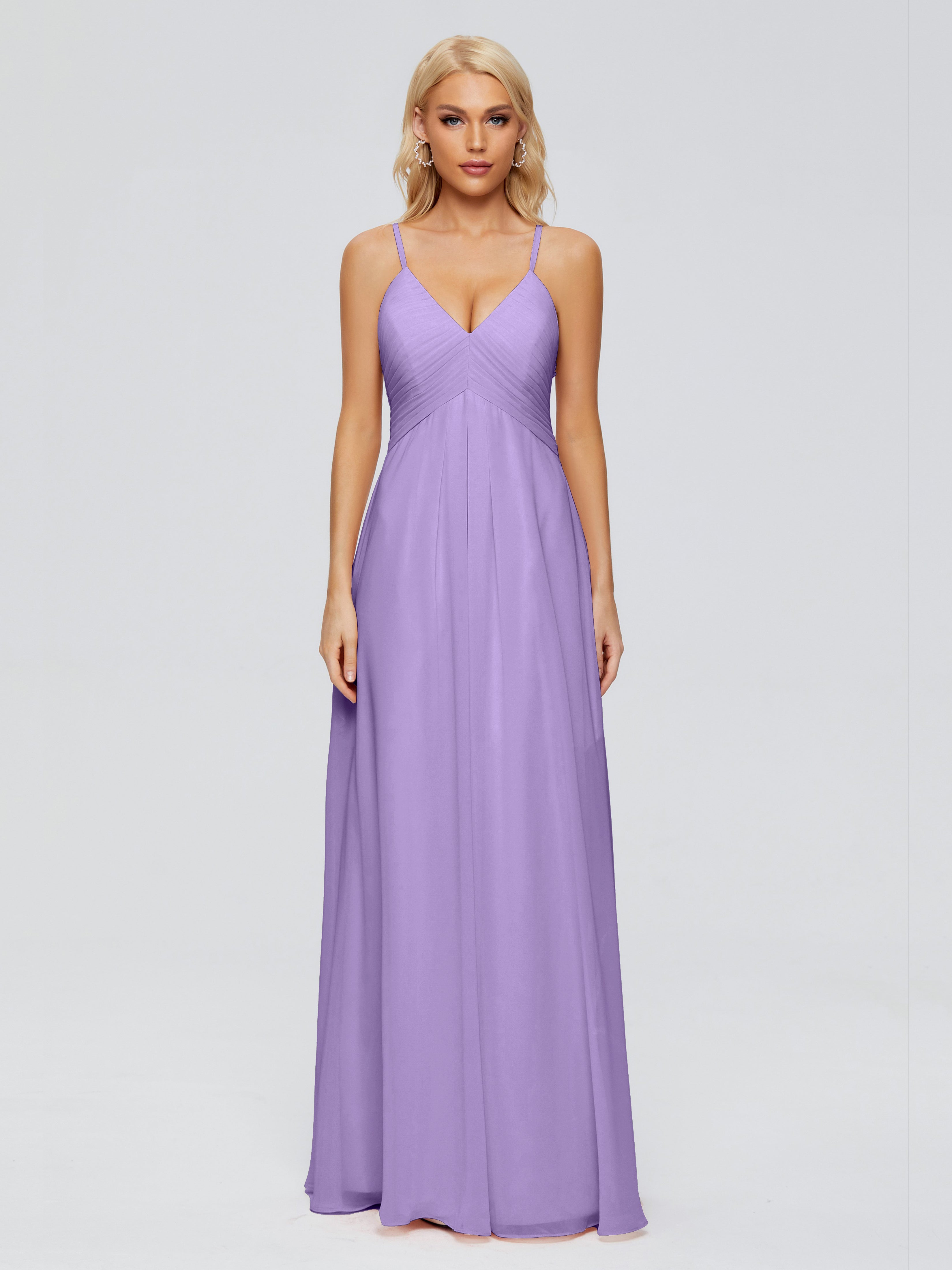 Robes De Demoiselle D'Honneur Tahiti Trapèze Col V Bretelles Spaghetti Mousseline Robes Demoiselle D'Honneur