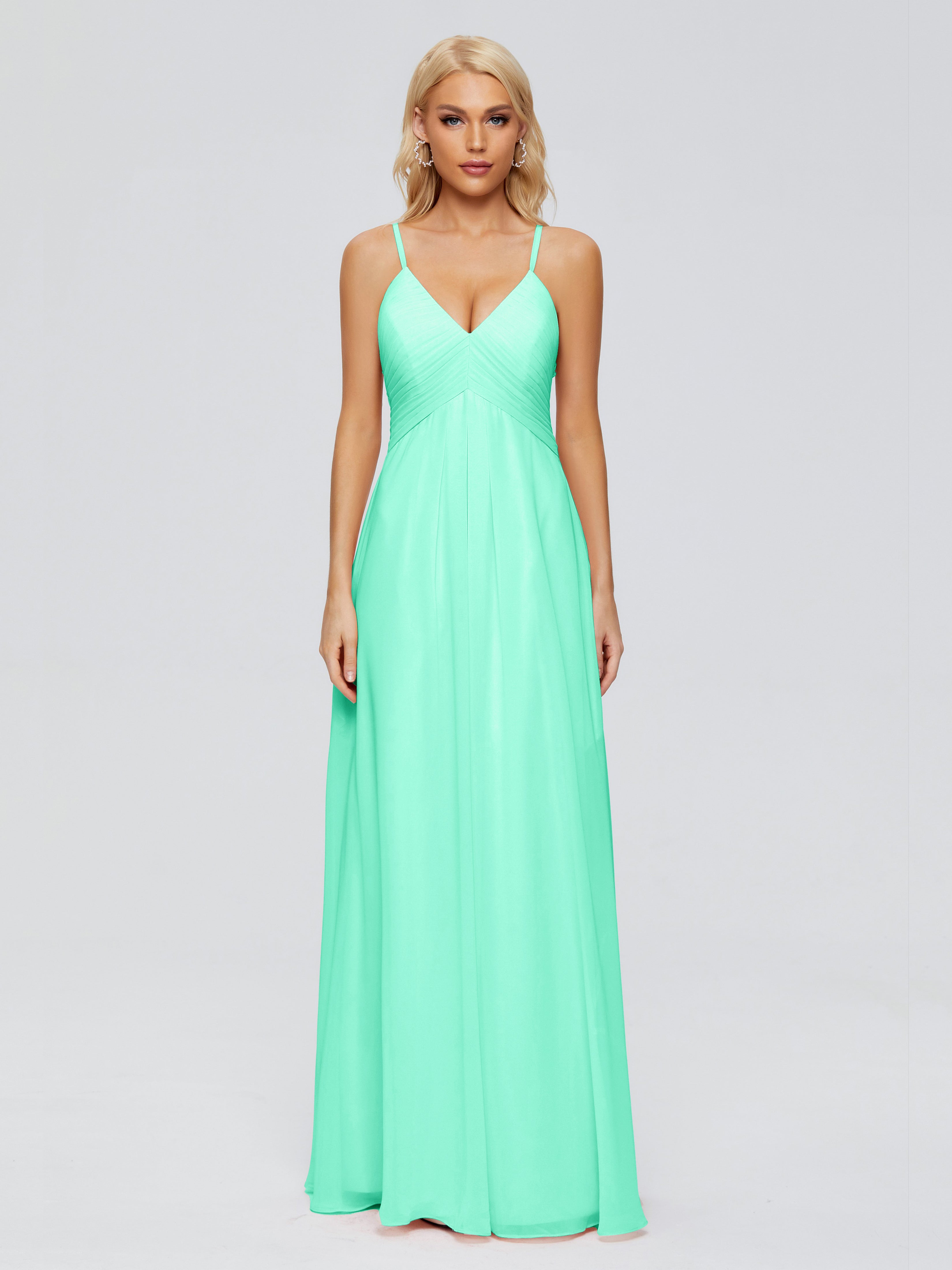 Robe De Demoiselle D Honneur Turquoise Trapèze Bretelles Spaghetti Mousseline Robes Demoiselle D'Honneur