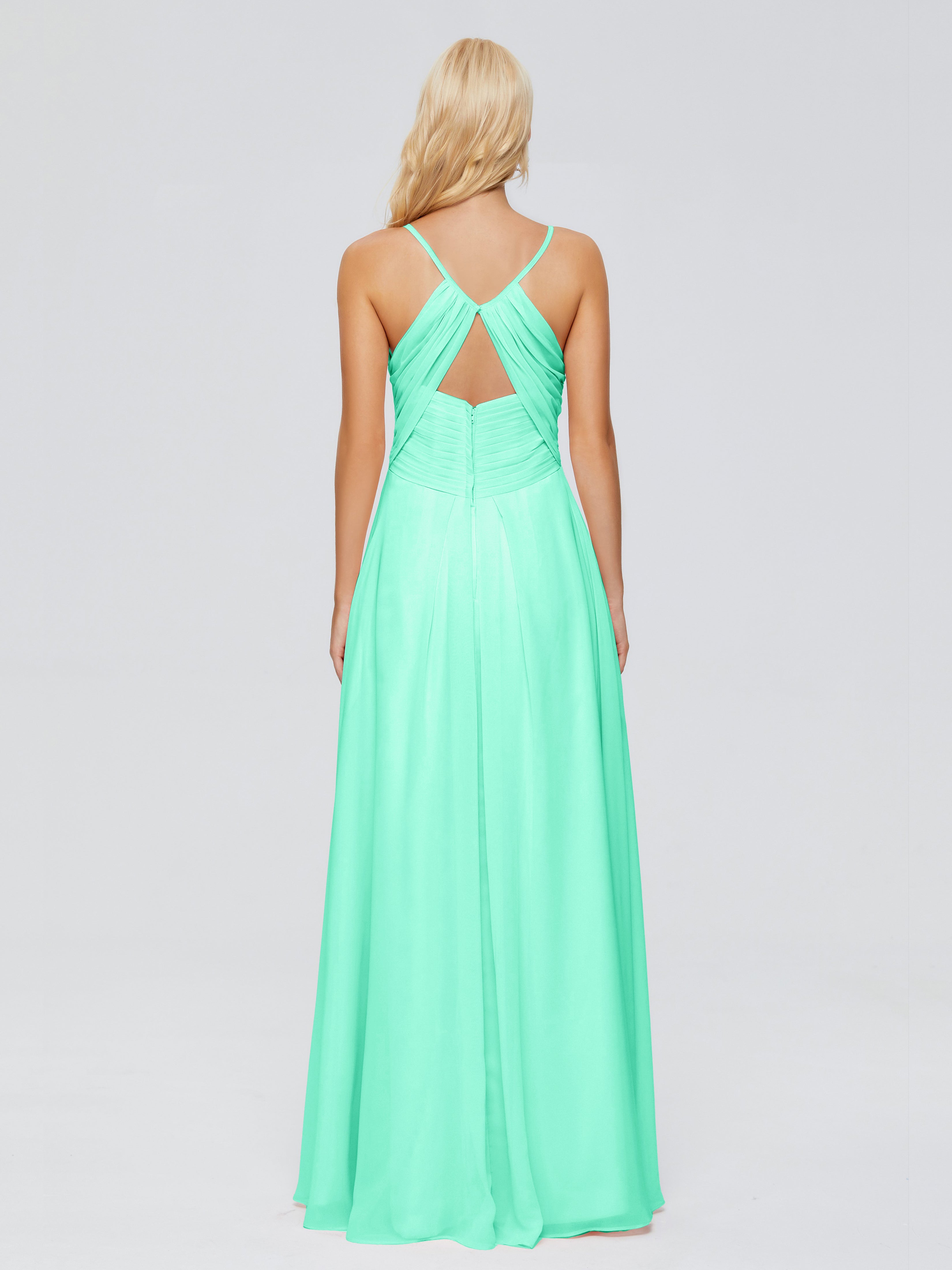 Robe De Demoiselle D Honneur Turquoise Trapèze Bretelles Spaghetti Mousseline Robes Demoiselle D'Honneur