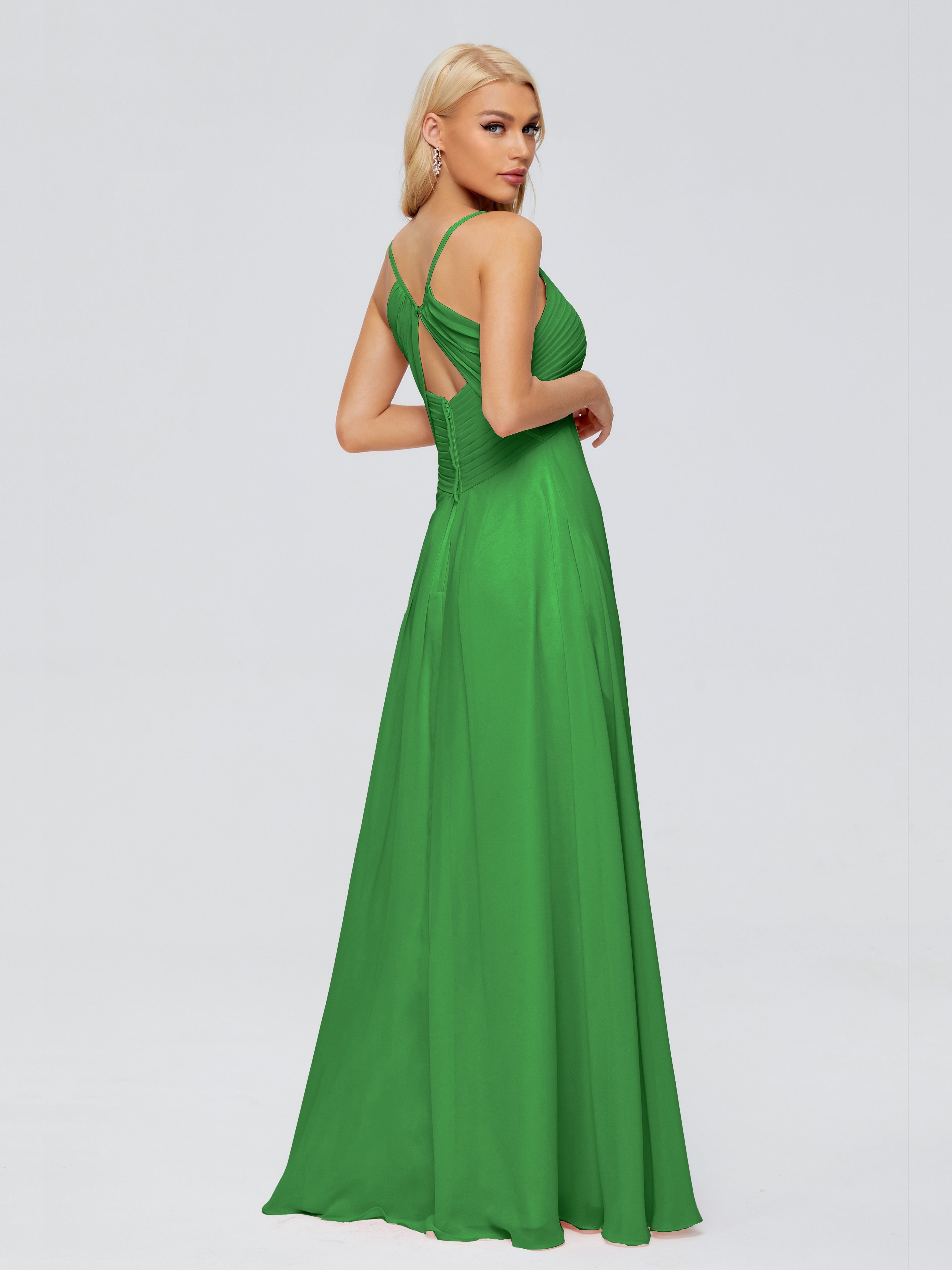 Robes De Demoiselle D'Honneur Vert Pin Trapèze Bretelles Spaghetti Mousseline Robes Demoiselle D'Honneur