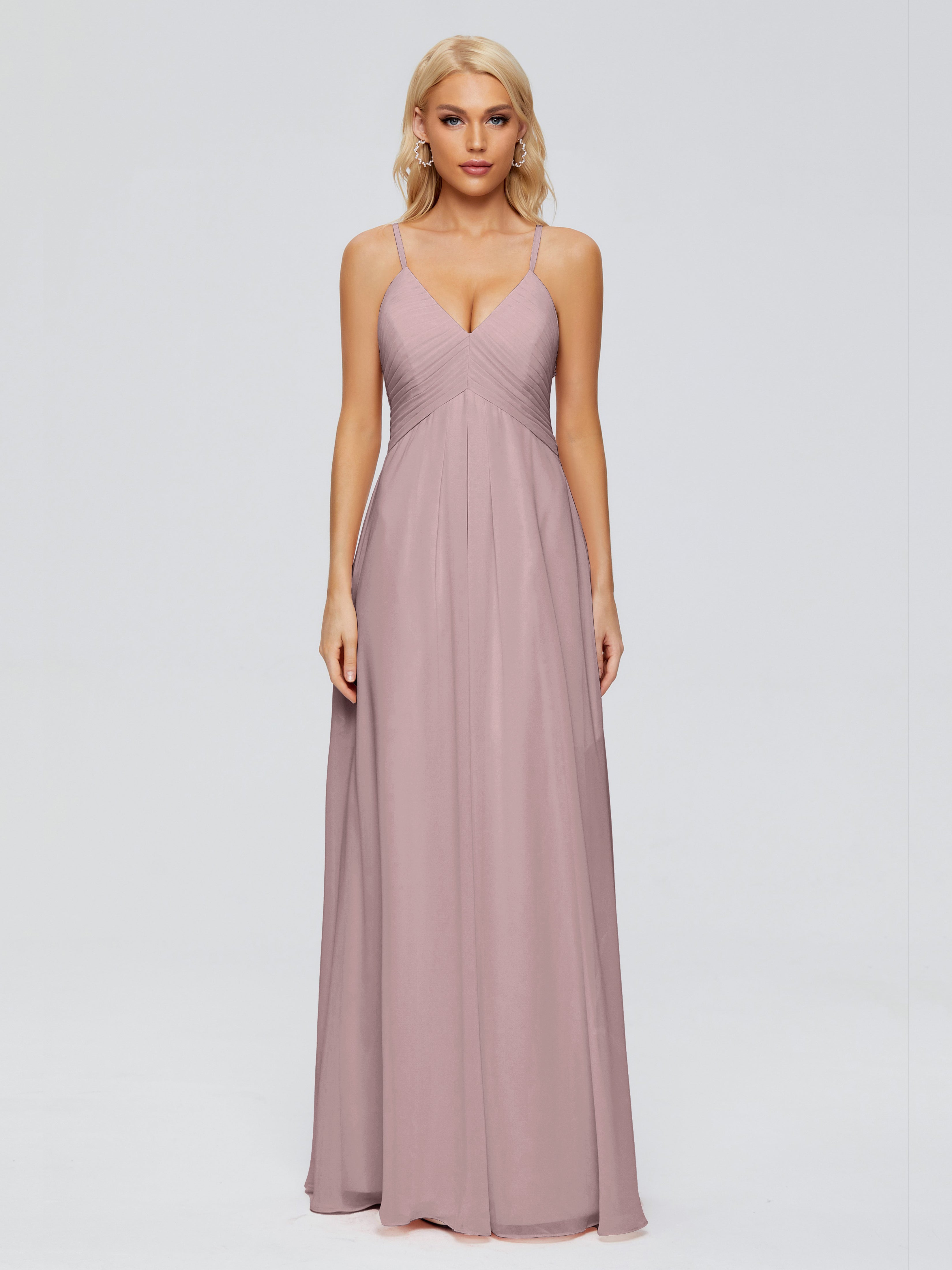 Robes De Demoiselle D'Honneur Vintage Mauve Trapèze Col V Bretelles Spaghetti Mousseline Robes Demoiselle D'Honneur