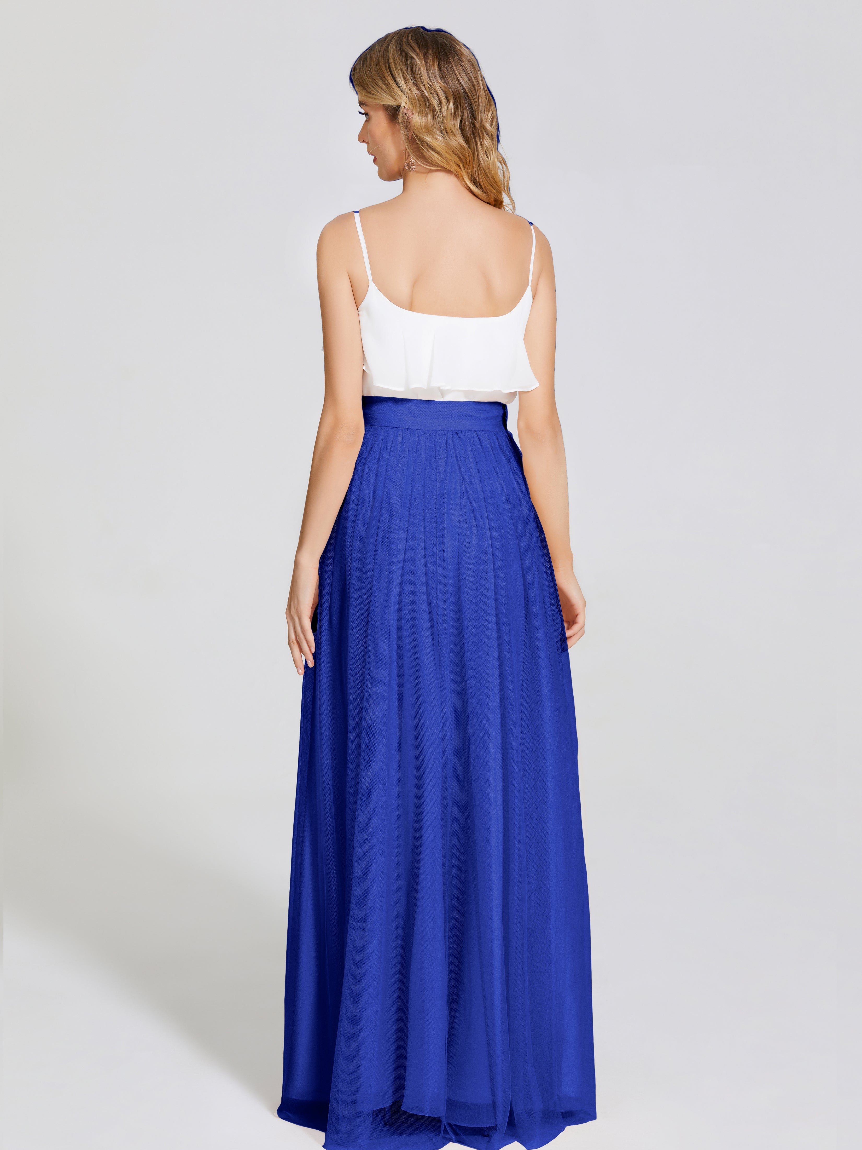Robe De Demoiselle D Honneur Bleu Royal Deux Pièces Trapèze Longue Tulle Jupe