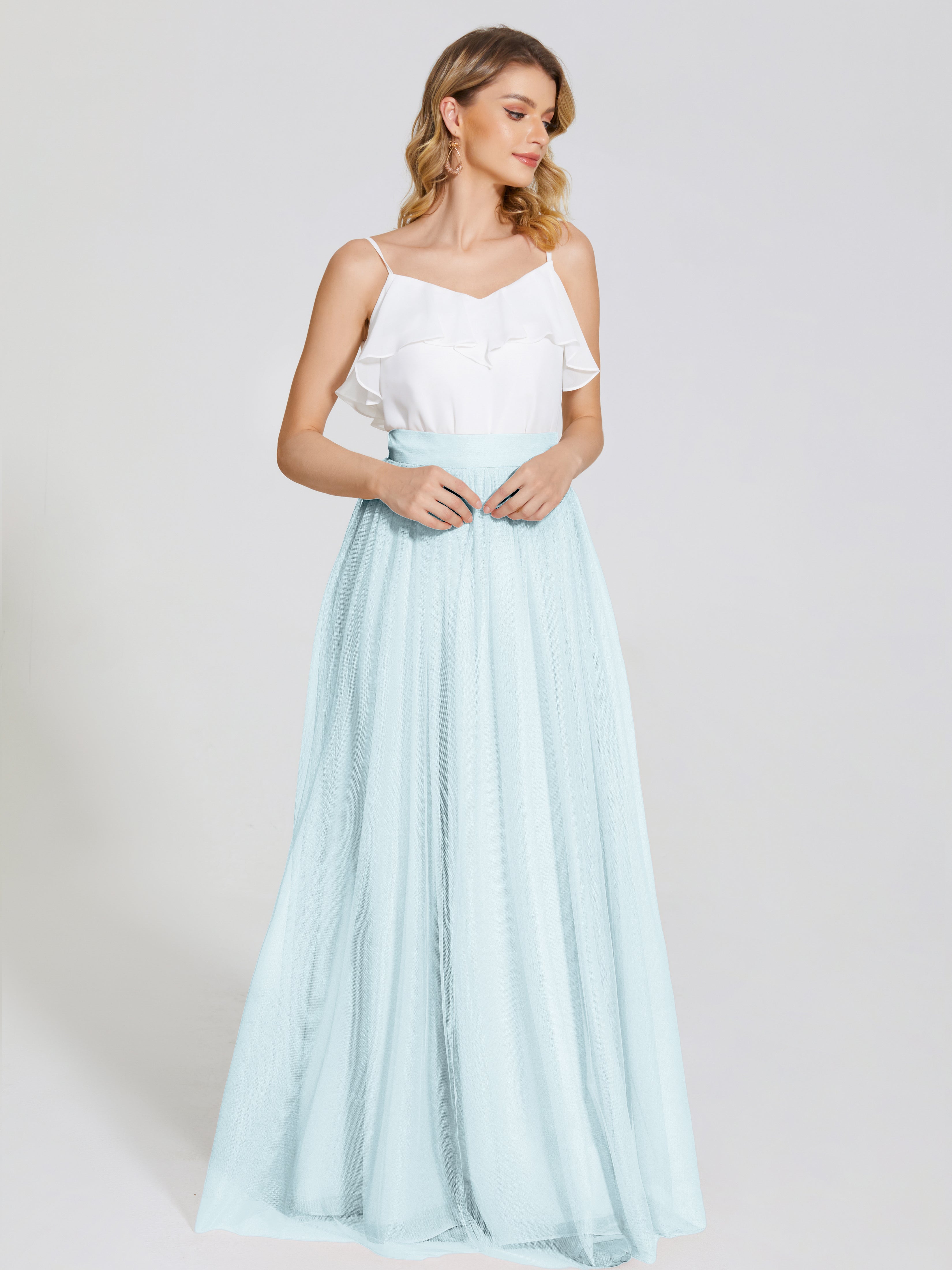 Robe De Demoiselle D'Honneur Brume Deux Pièces Trapèze Longue Tulle Jupe