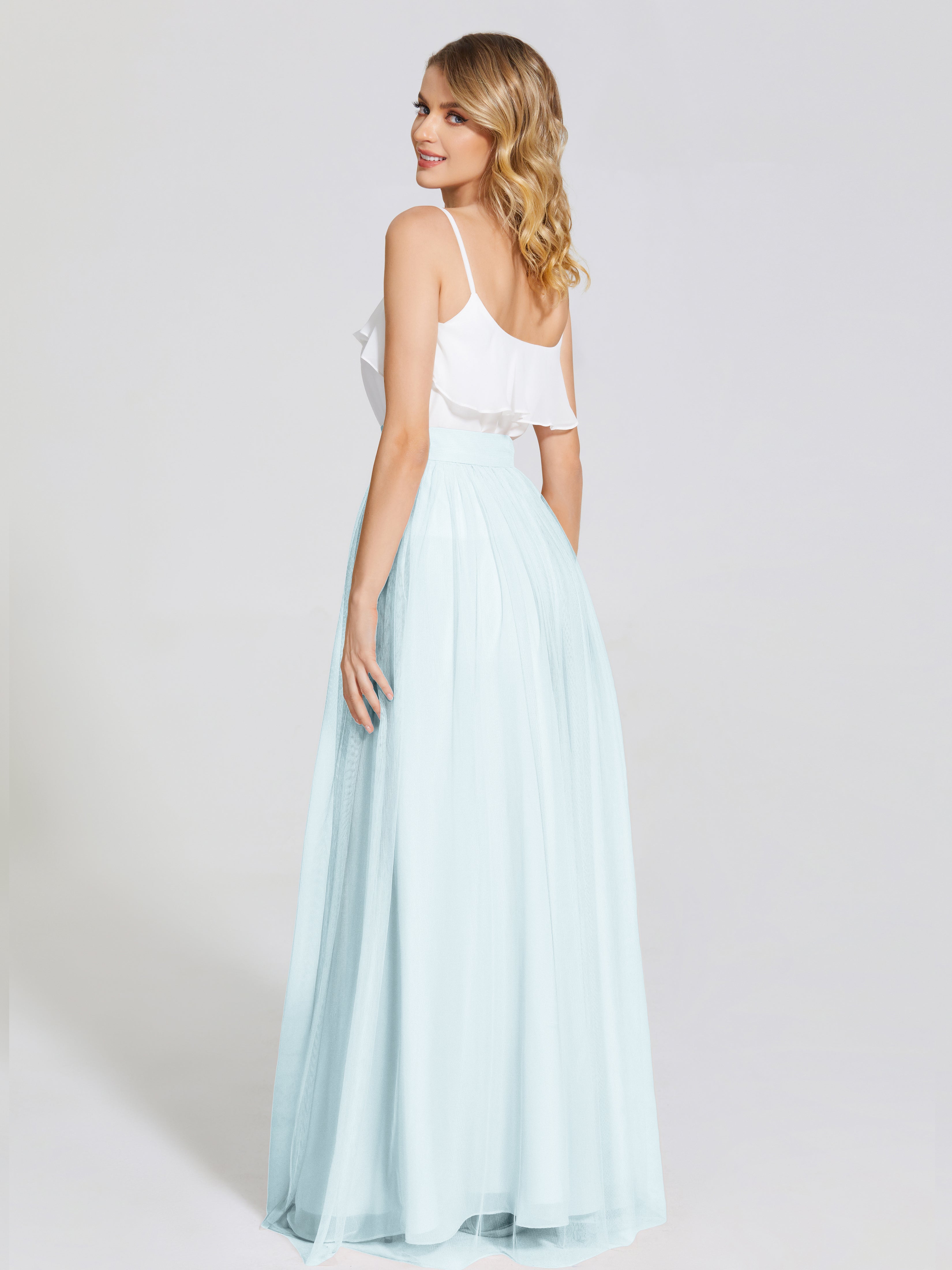 Robe De Demoiselle D'Honneur Brume Deux Pièces Trapèze Longue Tulle Jupe