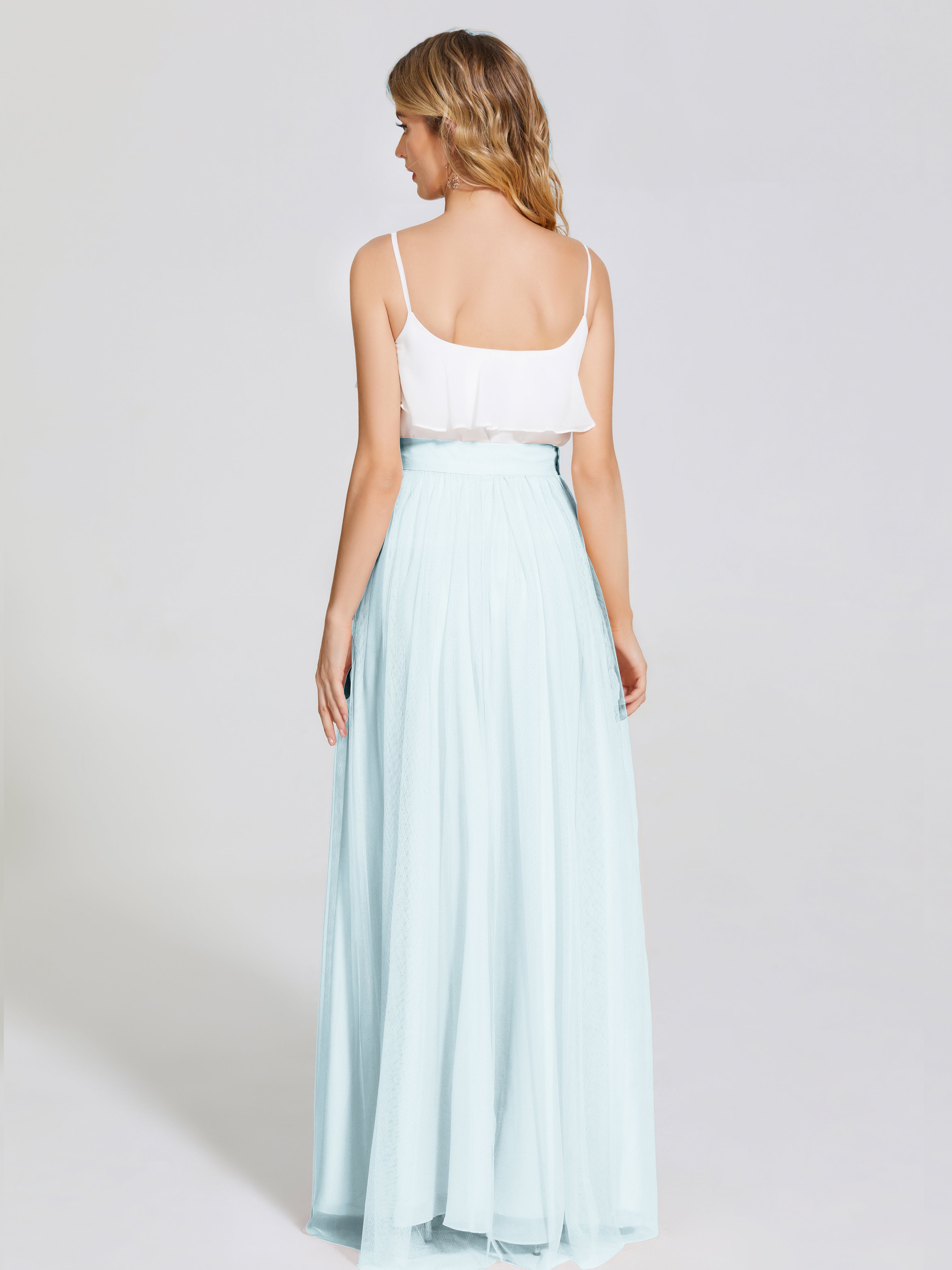 Robe De Demoiselle D'Honneur Brume Deux Pièces Trapèze Longue Tulle Jupe