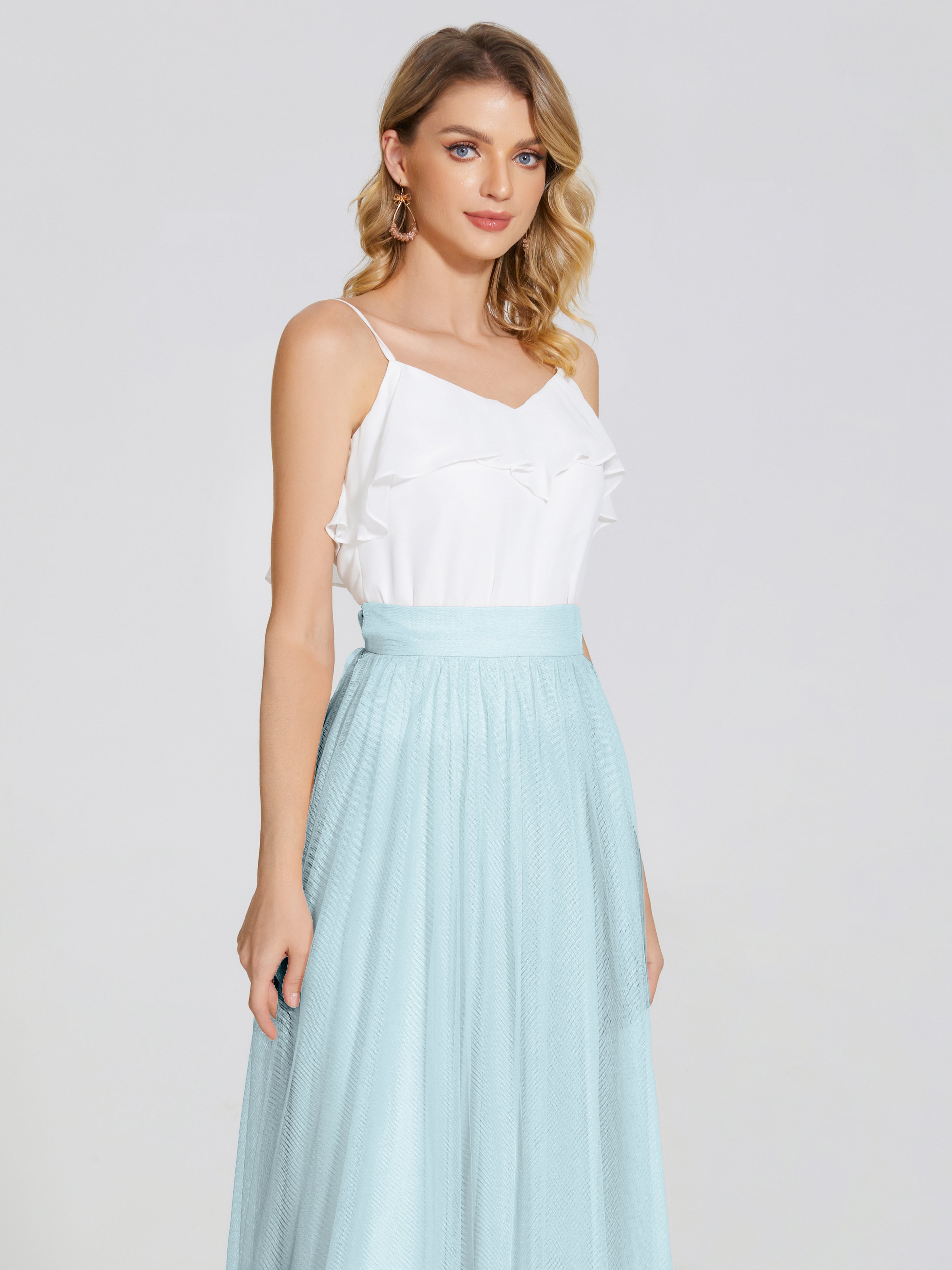 Robe De Demoiselle D'Honneur Brume Deux Pièces Trapèze Longue Tulle Jupe