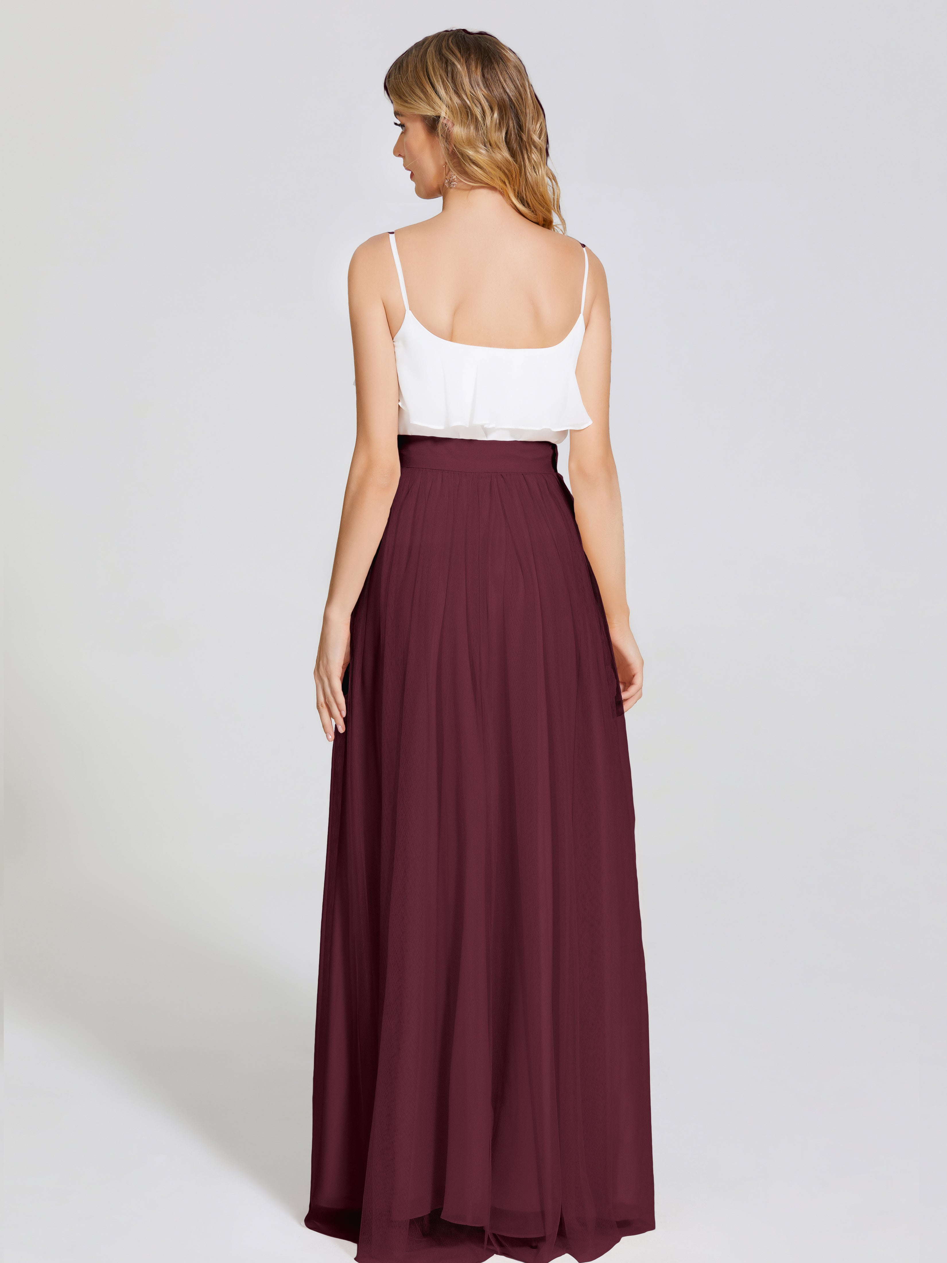 Robes De Demoiselle D'Honneur Cabernet Deux Pièces Trapèze Longue Tulle Jupe