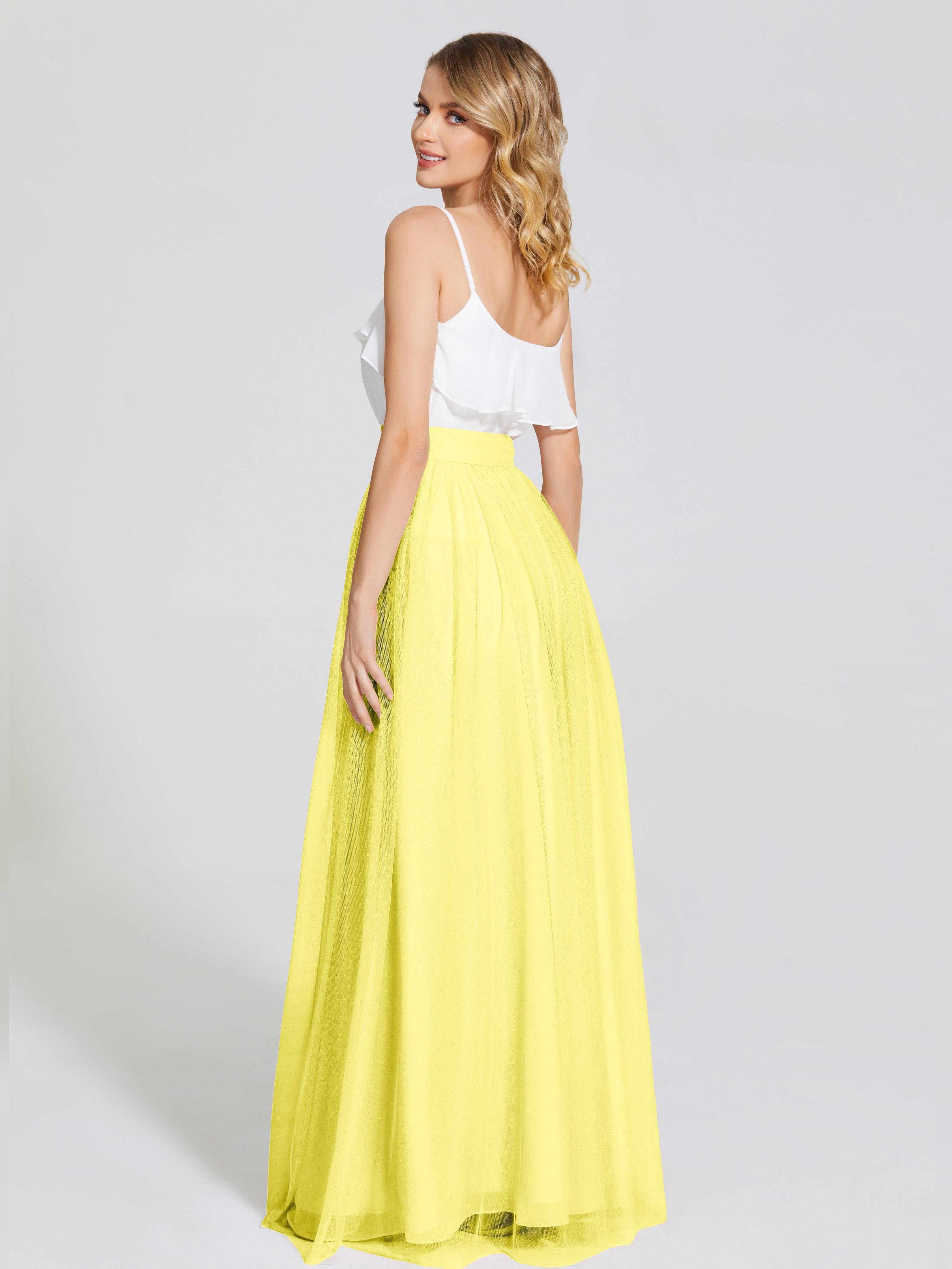 Robes De Demoiselle D'Honneur Citron Deux Pièces Trapèze Longue Tulle Jupe