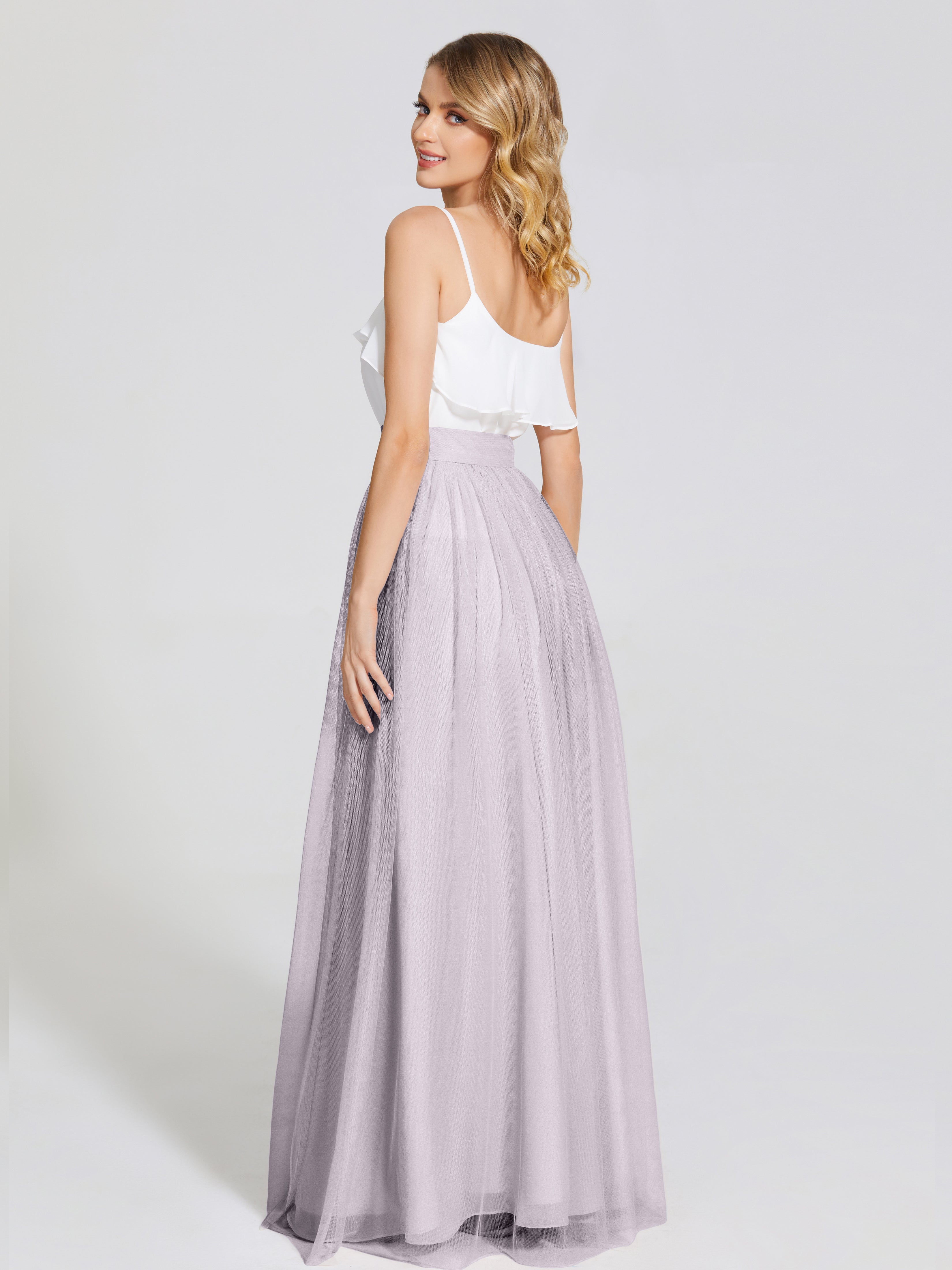 Robes De Demoiselle D'Honneur Crépuscule Deux Pièces Trapèze Longue Tulle Jupe