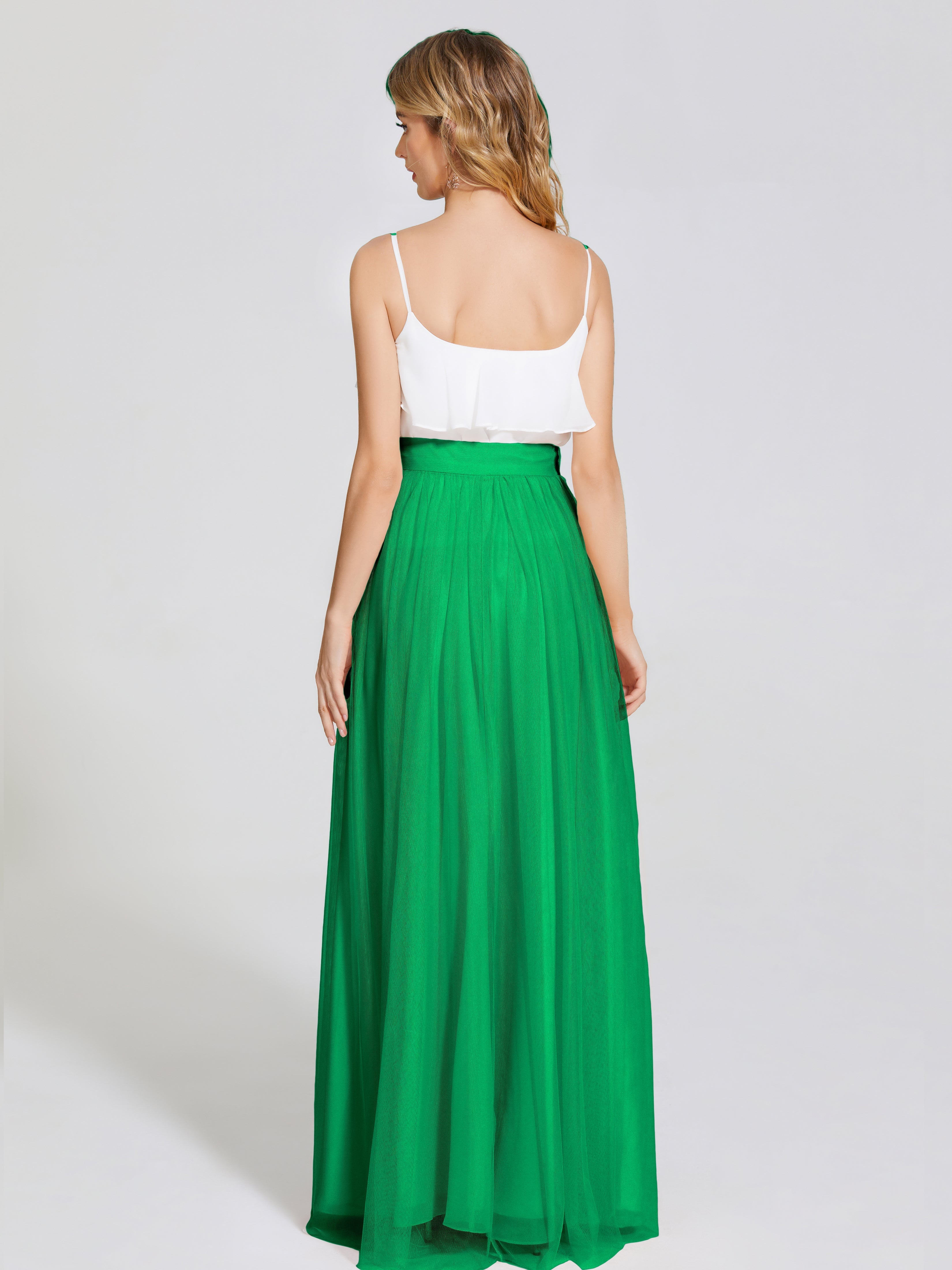 Robe Demoiselle D Honneur Vert Émeraude Deux Pièces Trapèze Longue Tulle Jupe