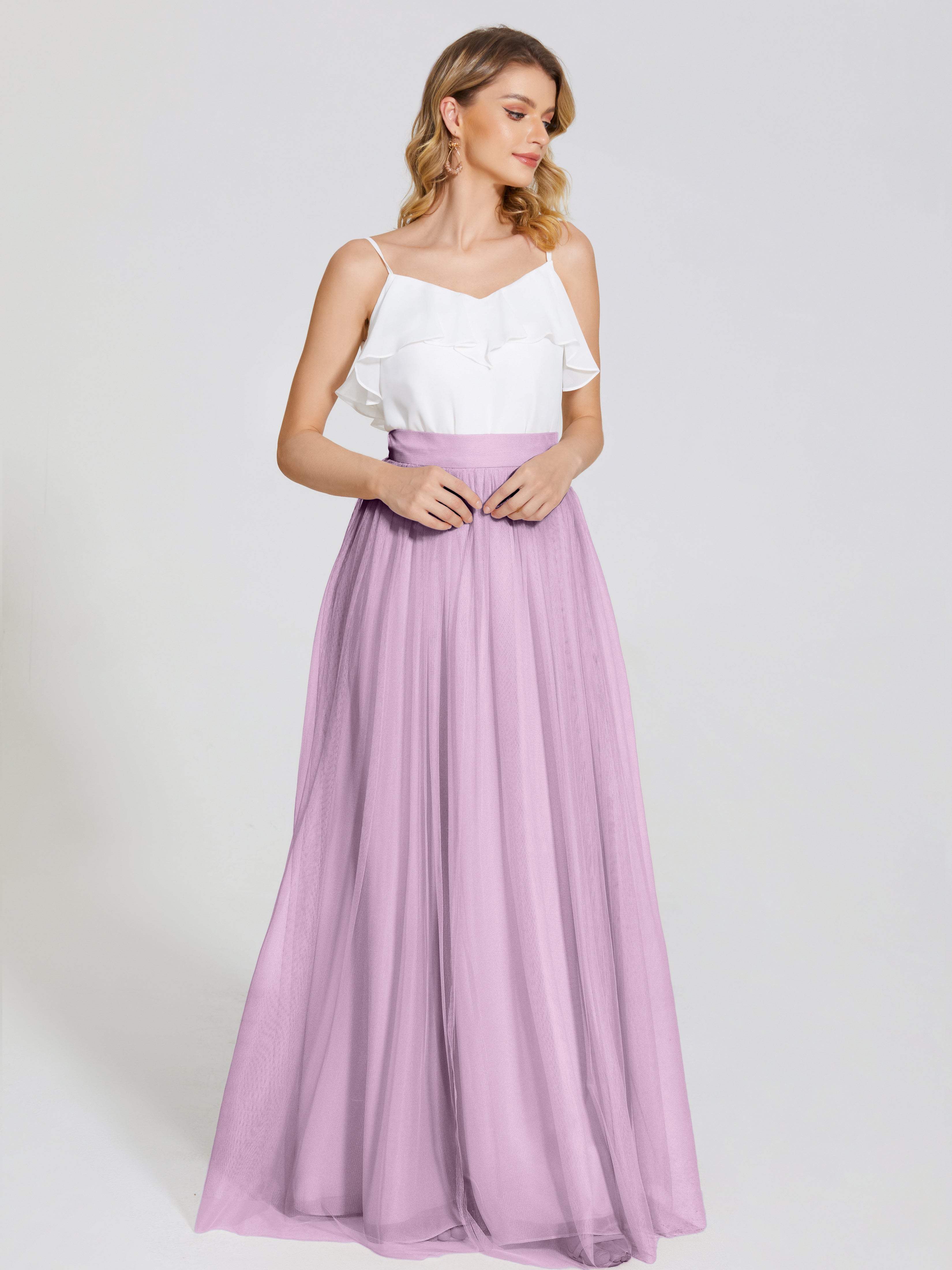 Robes De Demoiselle D'Honneur Glycine Deux Pièces Trapèze Longue Tulle Jupe