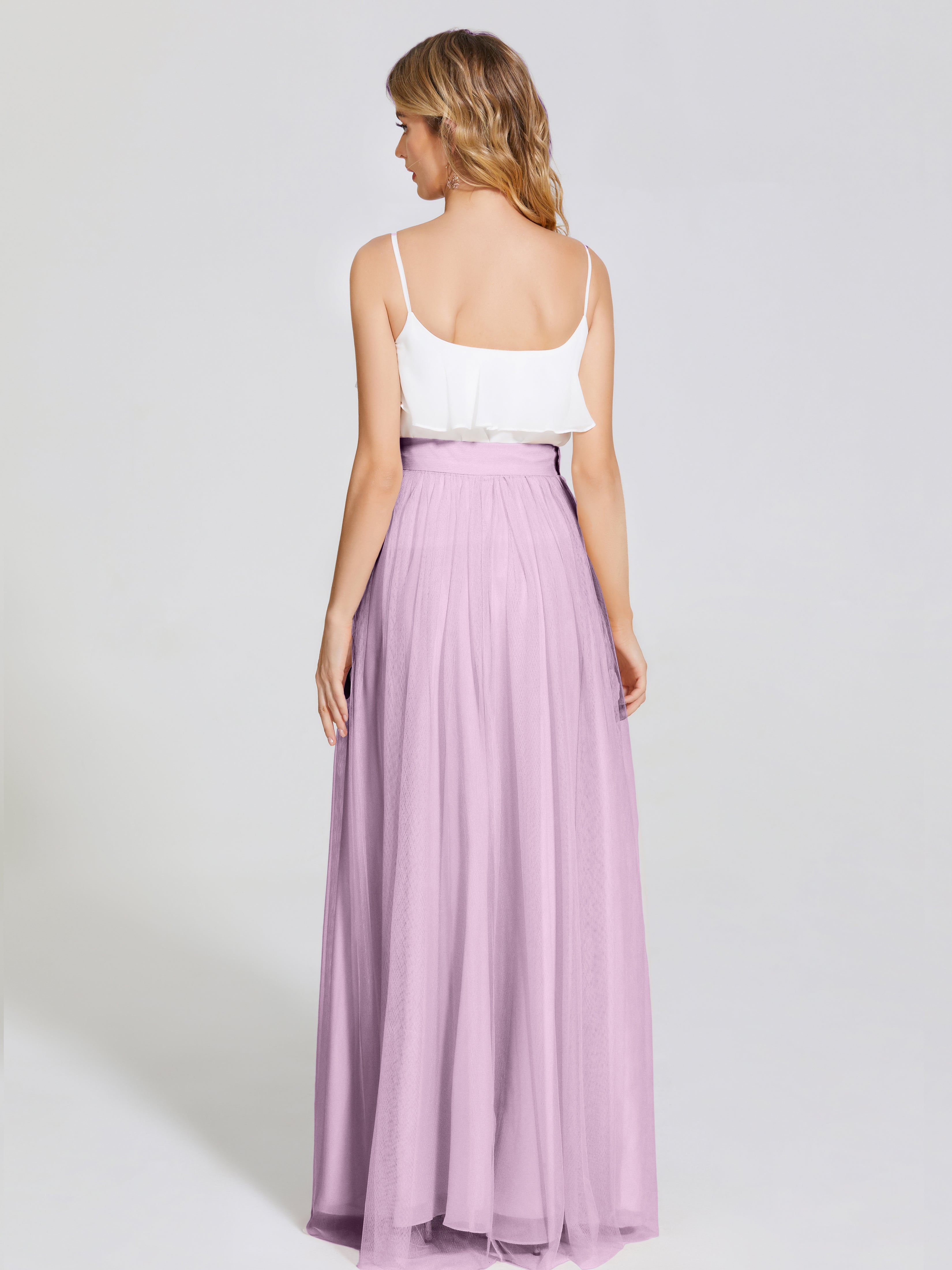 Robes De Demoiselle D'Honneur Glycine Deux Pièces Trapèze Longue Tulle Jupe