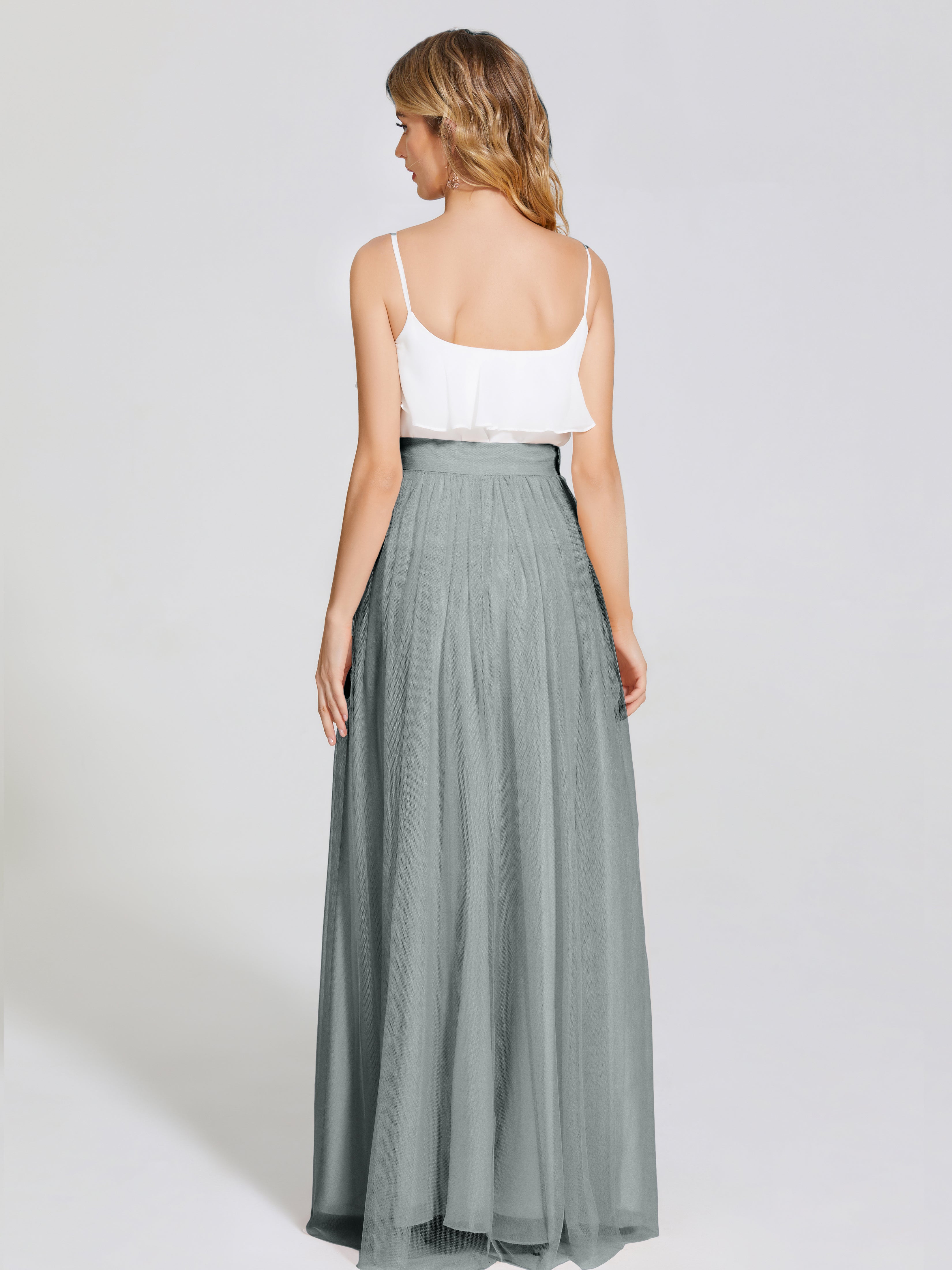 Demoiselle D Honneur Robe Grise Deux Pièces Trapèze Longue Tulle Jupe