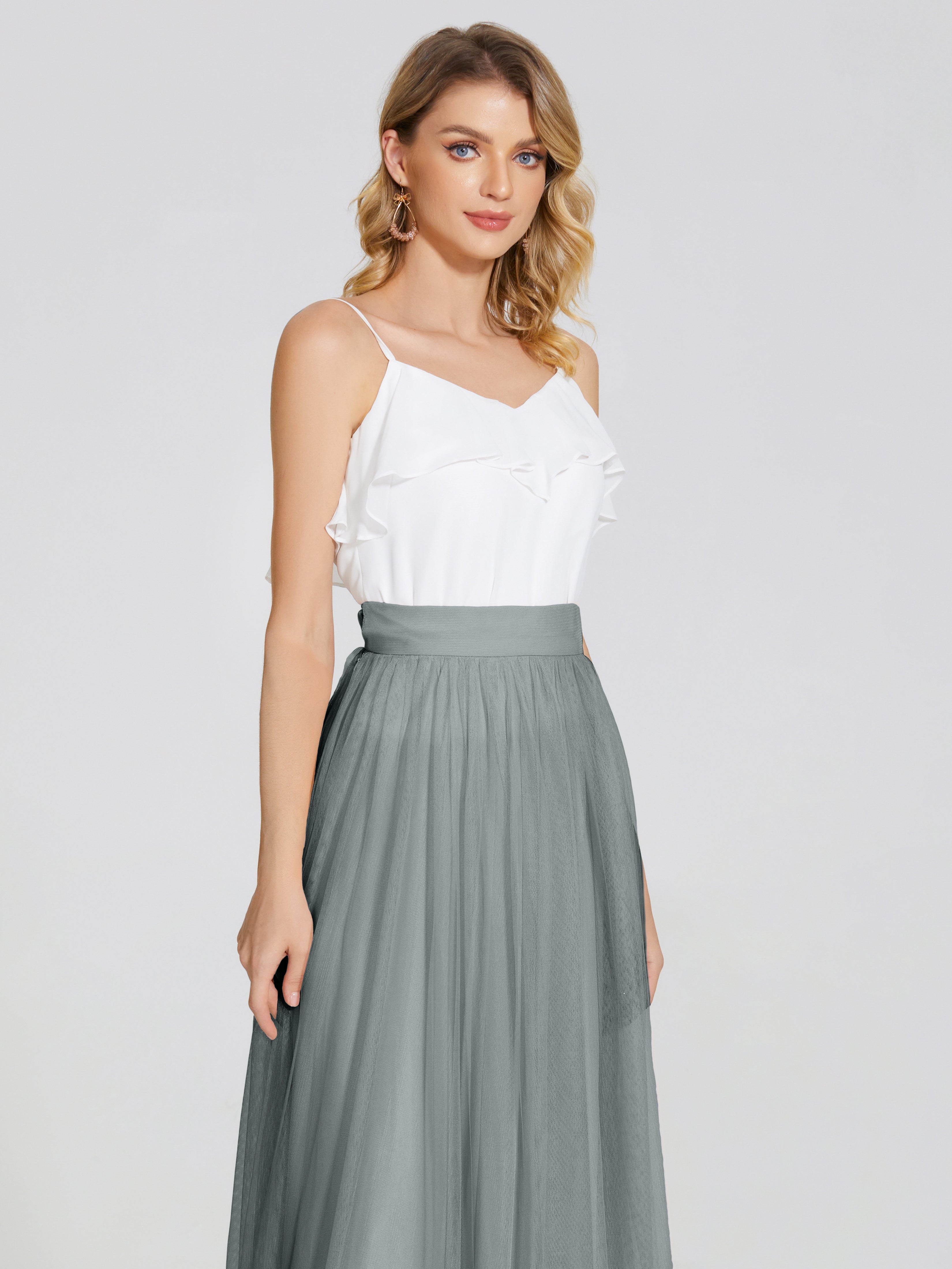 Demoiselle D Honneur Robe Grise Deux Pièces Trapèze Longue Tulle Jupe