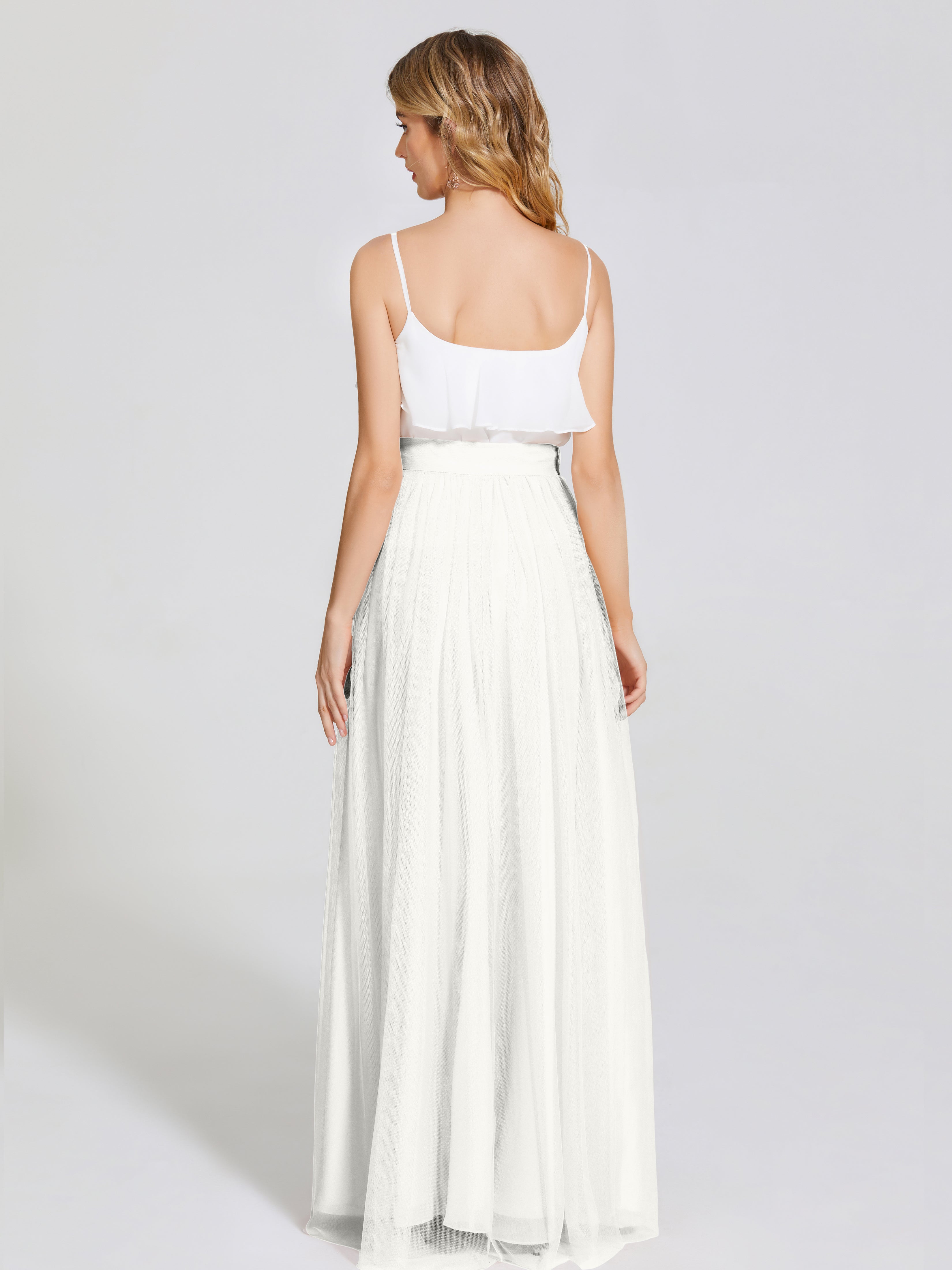 Robe Ivoire Demoiselle D Honneur Deux Pièces Trapèze Longue Tulle Jupe