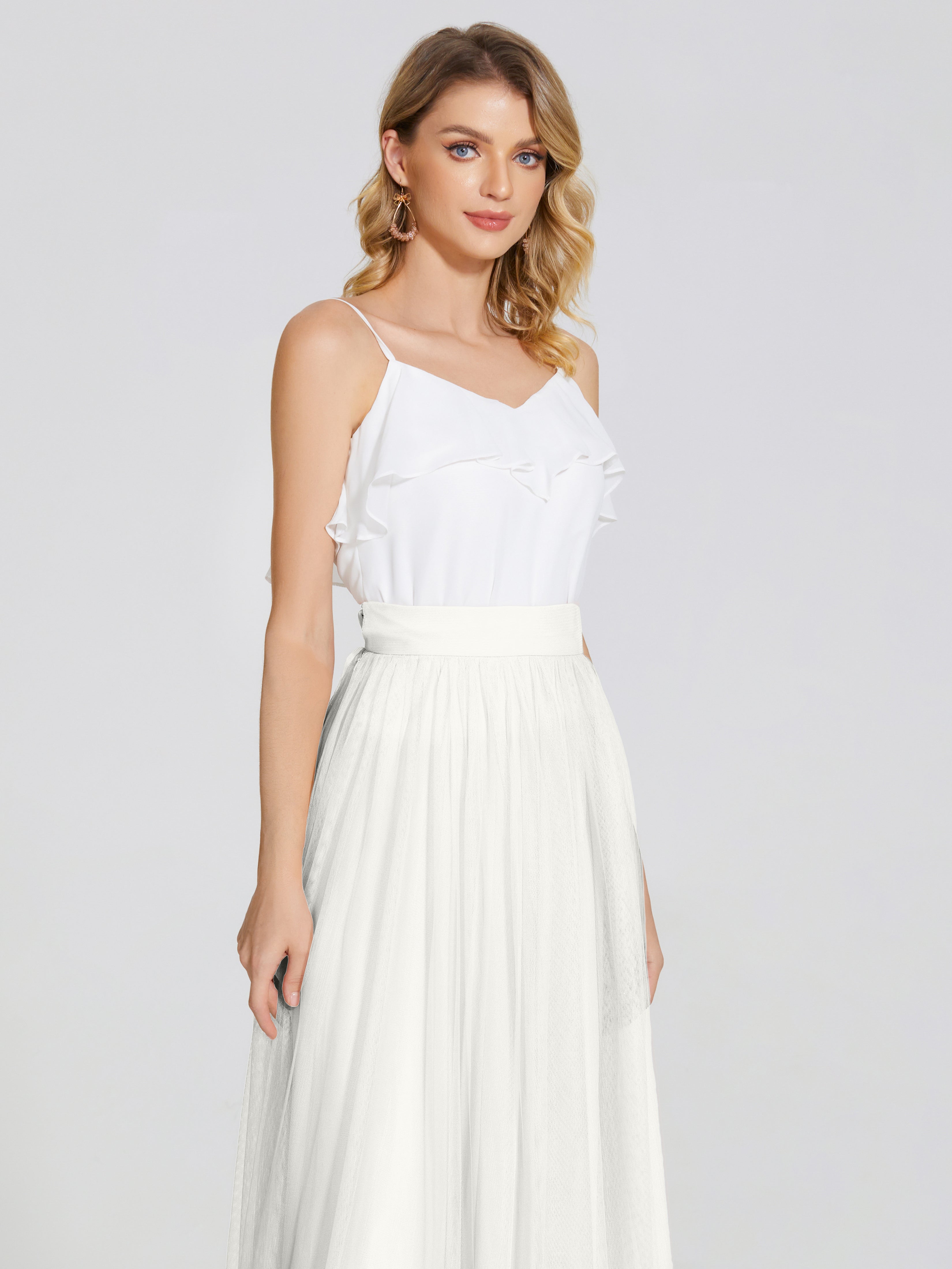 Robe Ivoire Demoiselle D Honneur Deux Pièces Trapèze Longue Tulle Jupe