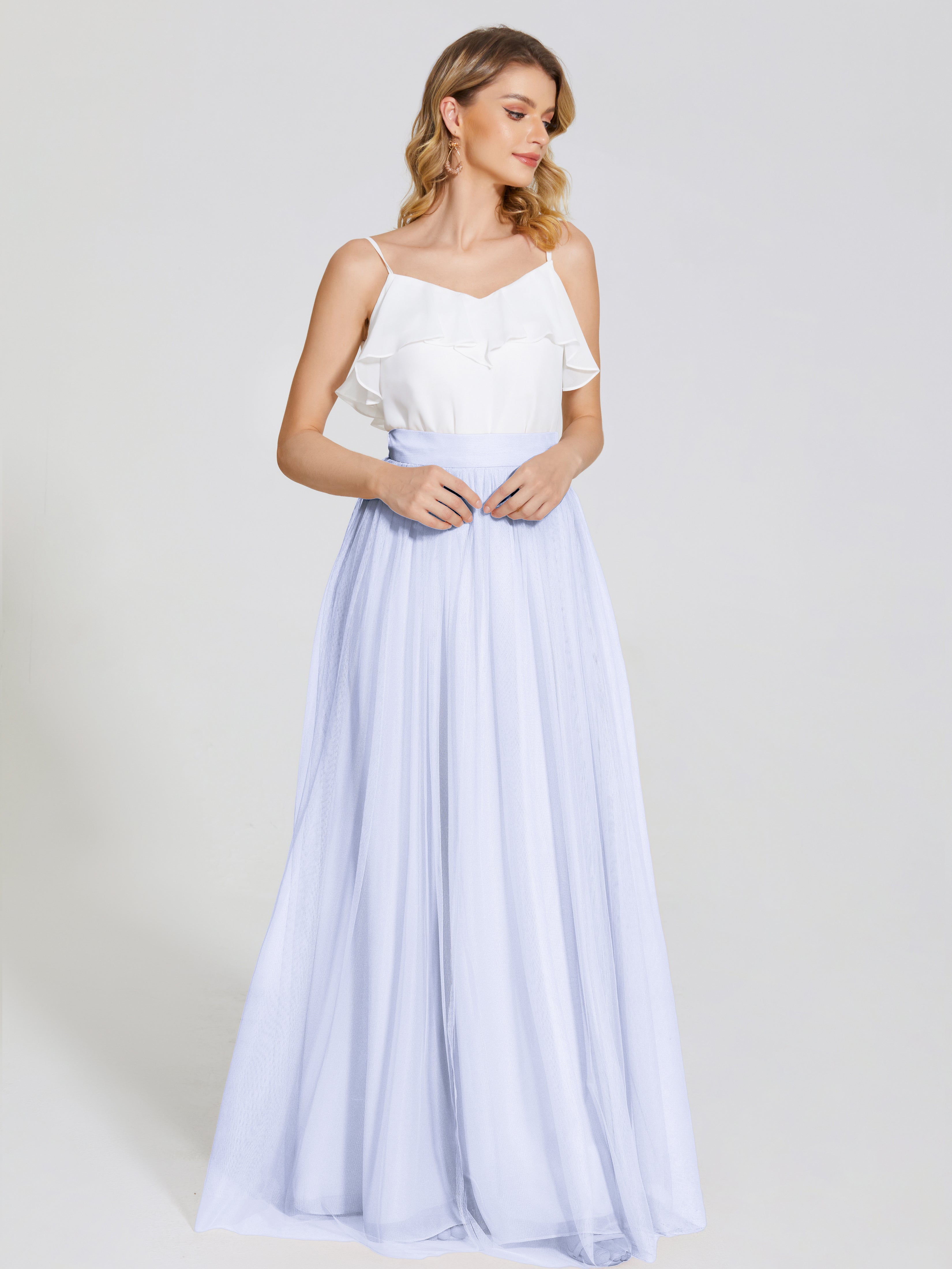 Robe De Demoiselle D'Honneur Lavande Deux Pièces Trapèze Longue Tulle Jupe