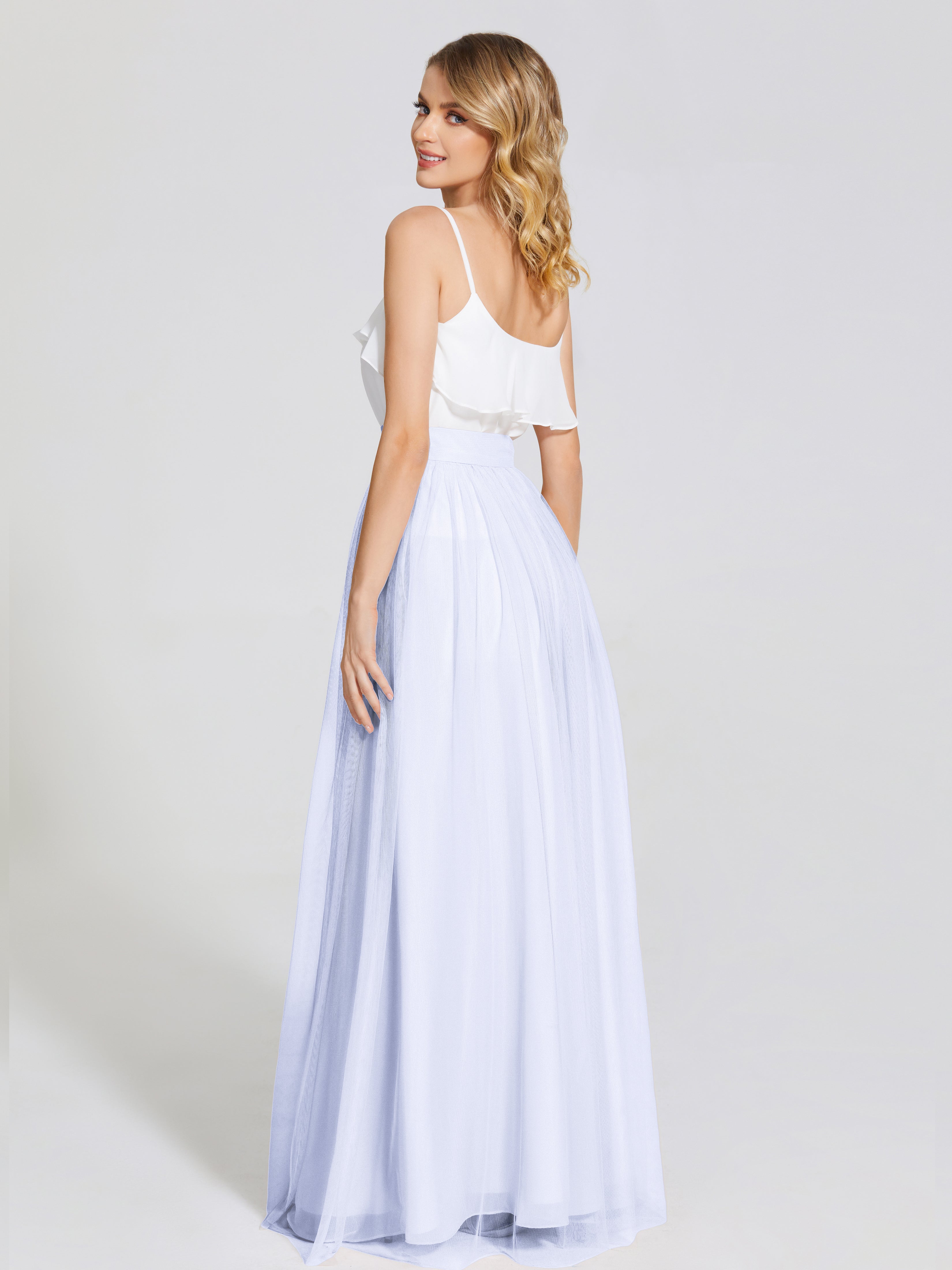 Robe De Demoiselle D'Honneur Lavande Deux Pièces Trapèze Longue Tulle Jupe