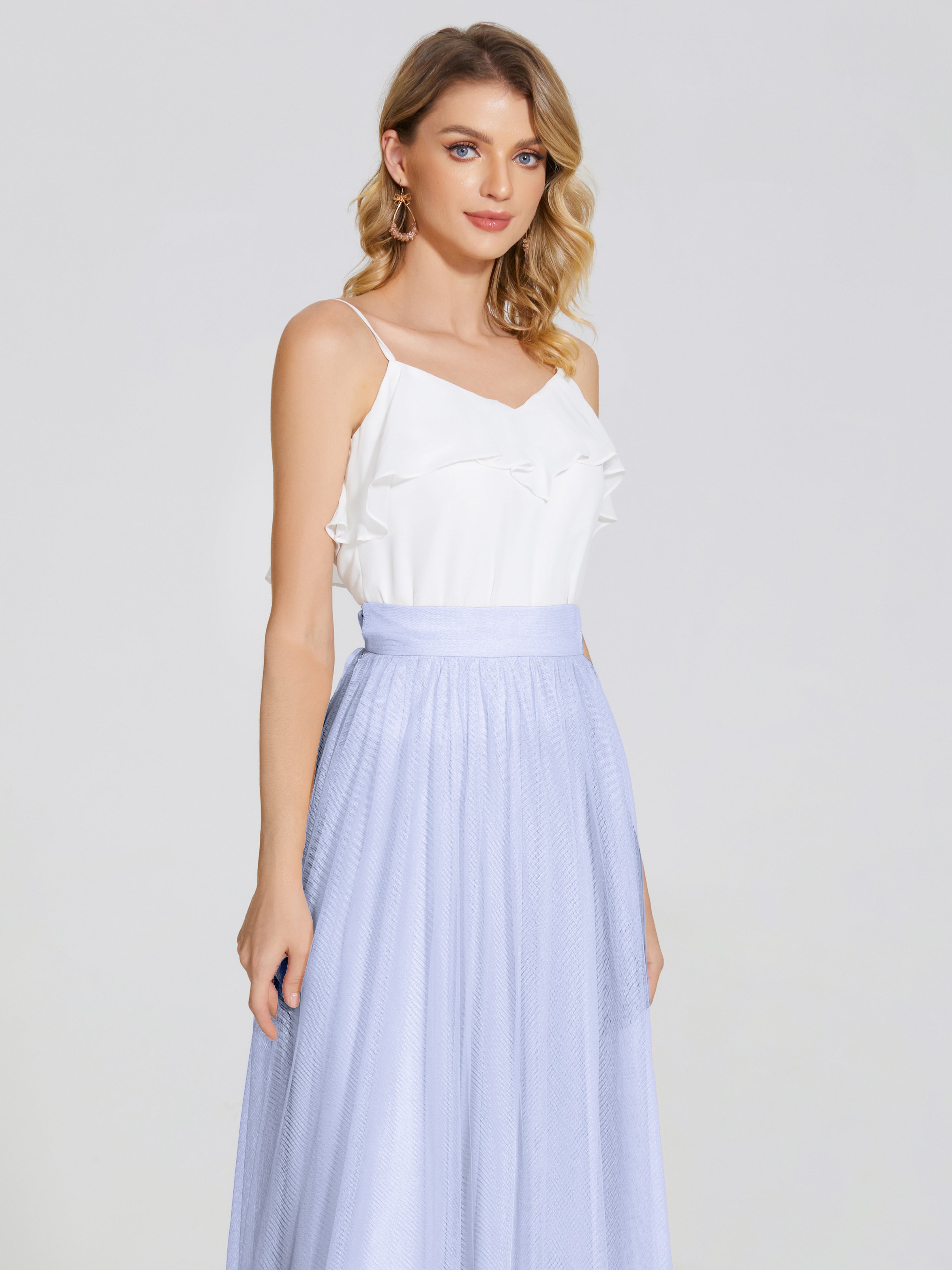 Robe De Demoiselle D'Honneur Lavande Deux Pièces Trapèze Longue Tulle Jupe