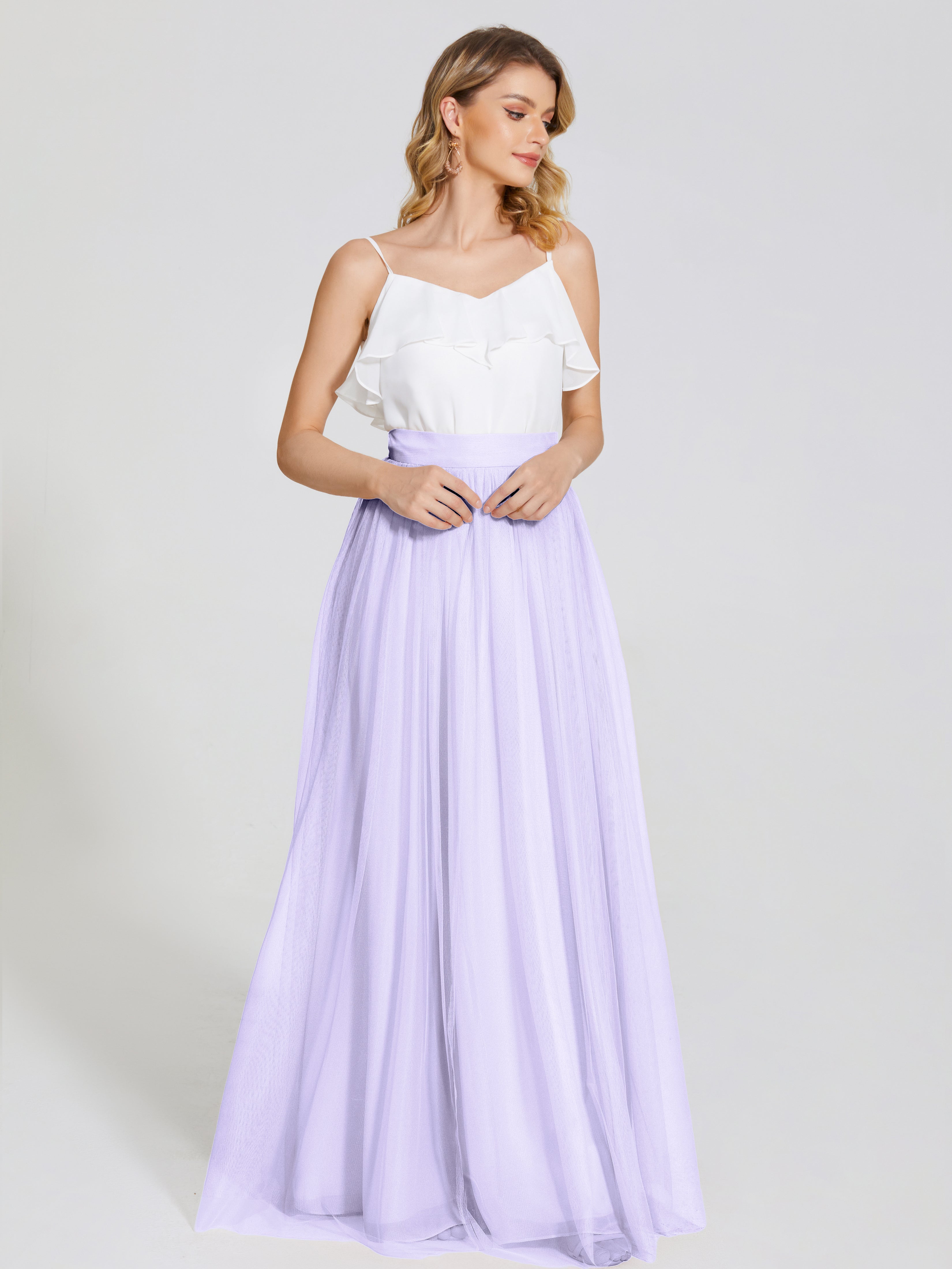 Demoiselle D Honneur Lilas Deux Pièces Trapèze Longue Tulle Jupe